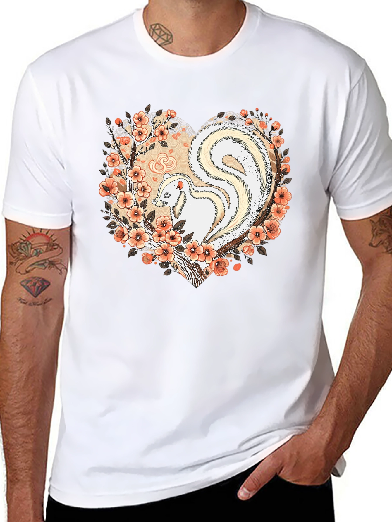 Albino Skunk Floral Heart Graphic Tee