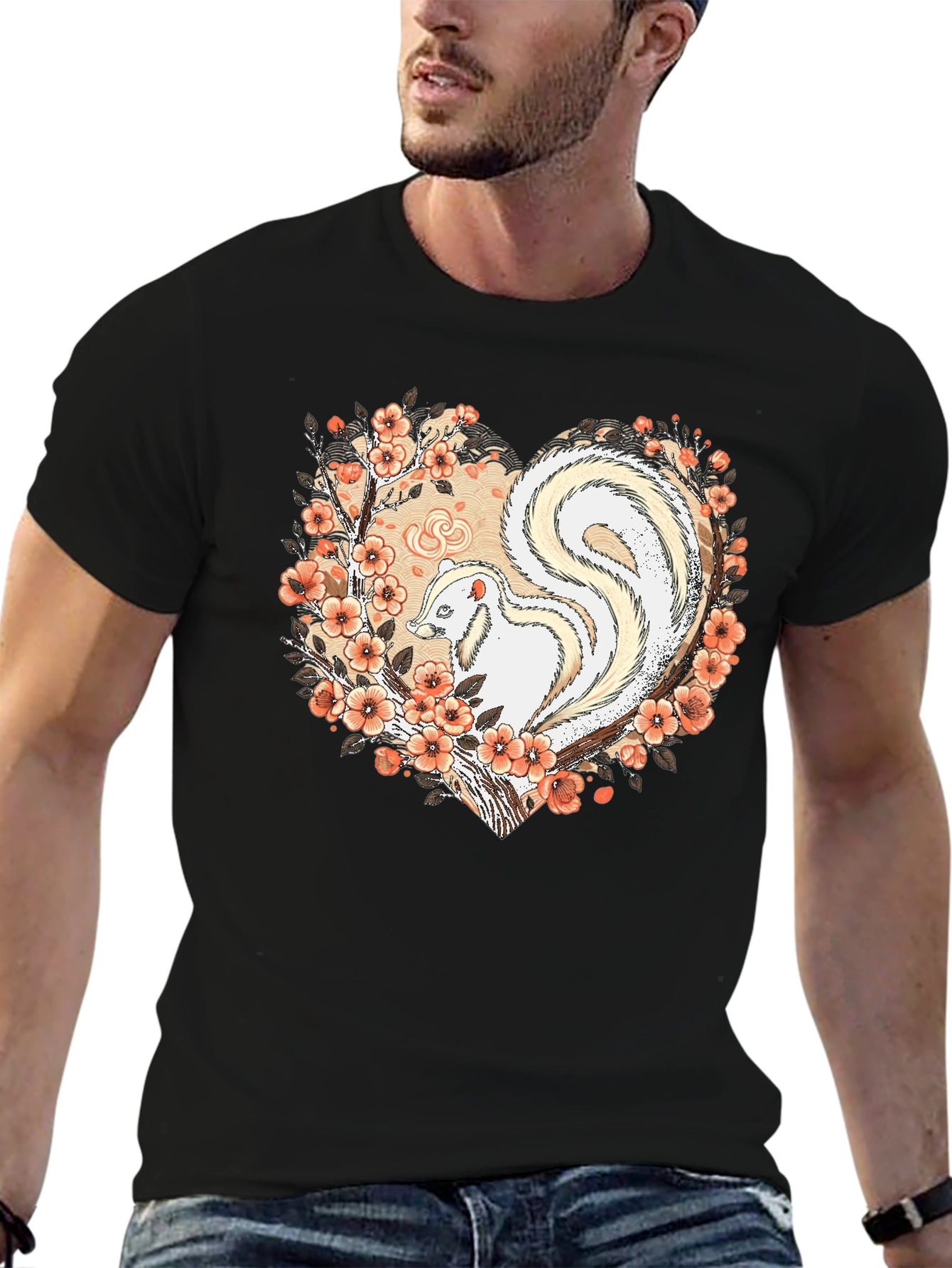 Albino Skunk Floral Heart Graphic Tee