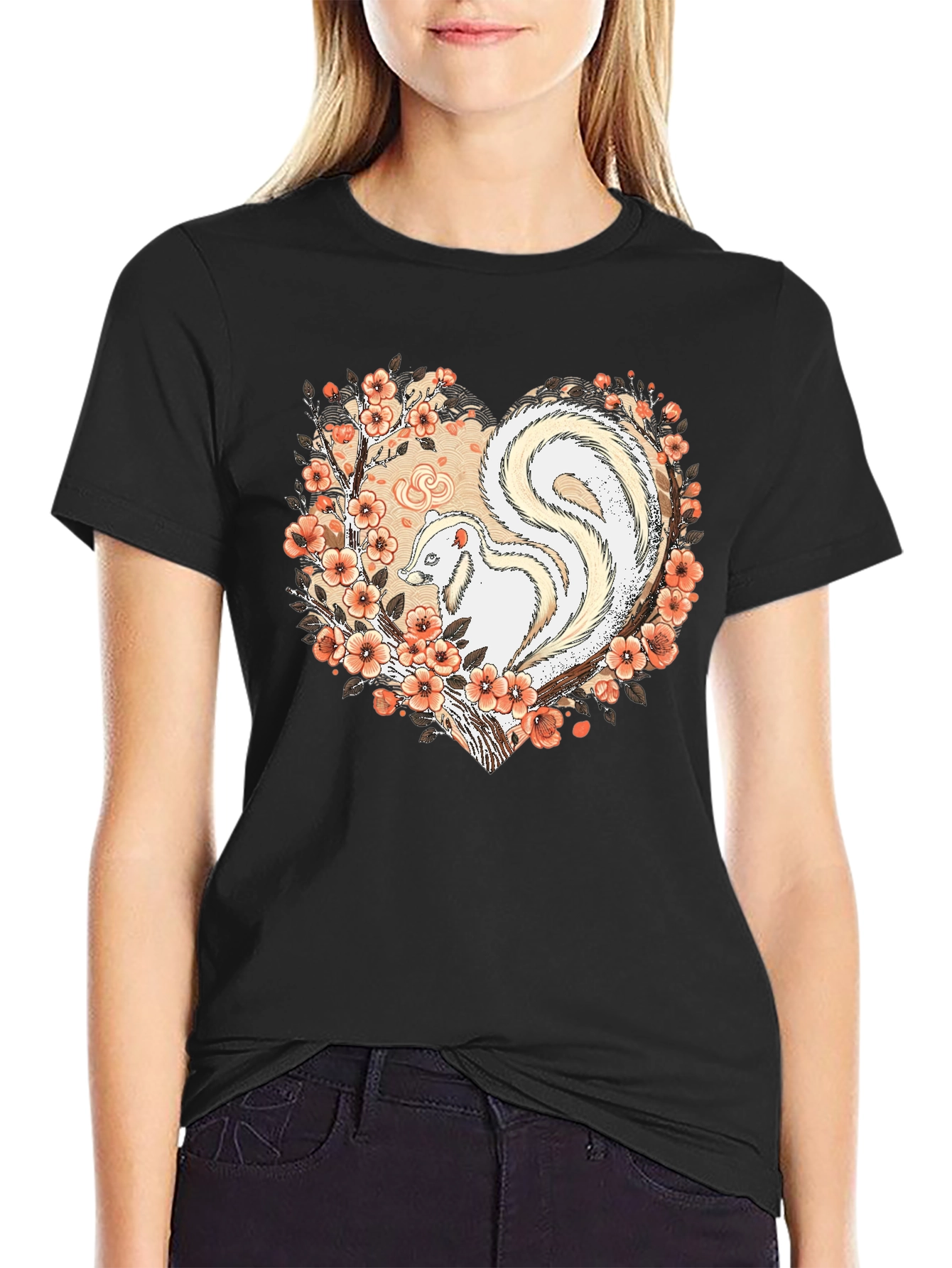 Albino Skunk Floral Heart Graphic Tee