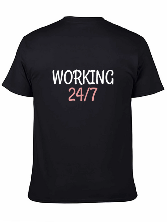 Working 24/7 Graphic Print Black T-Shirt