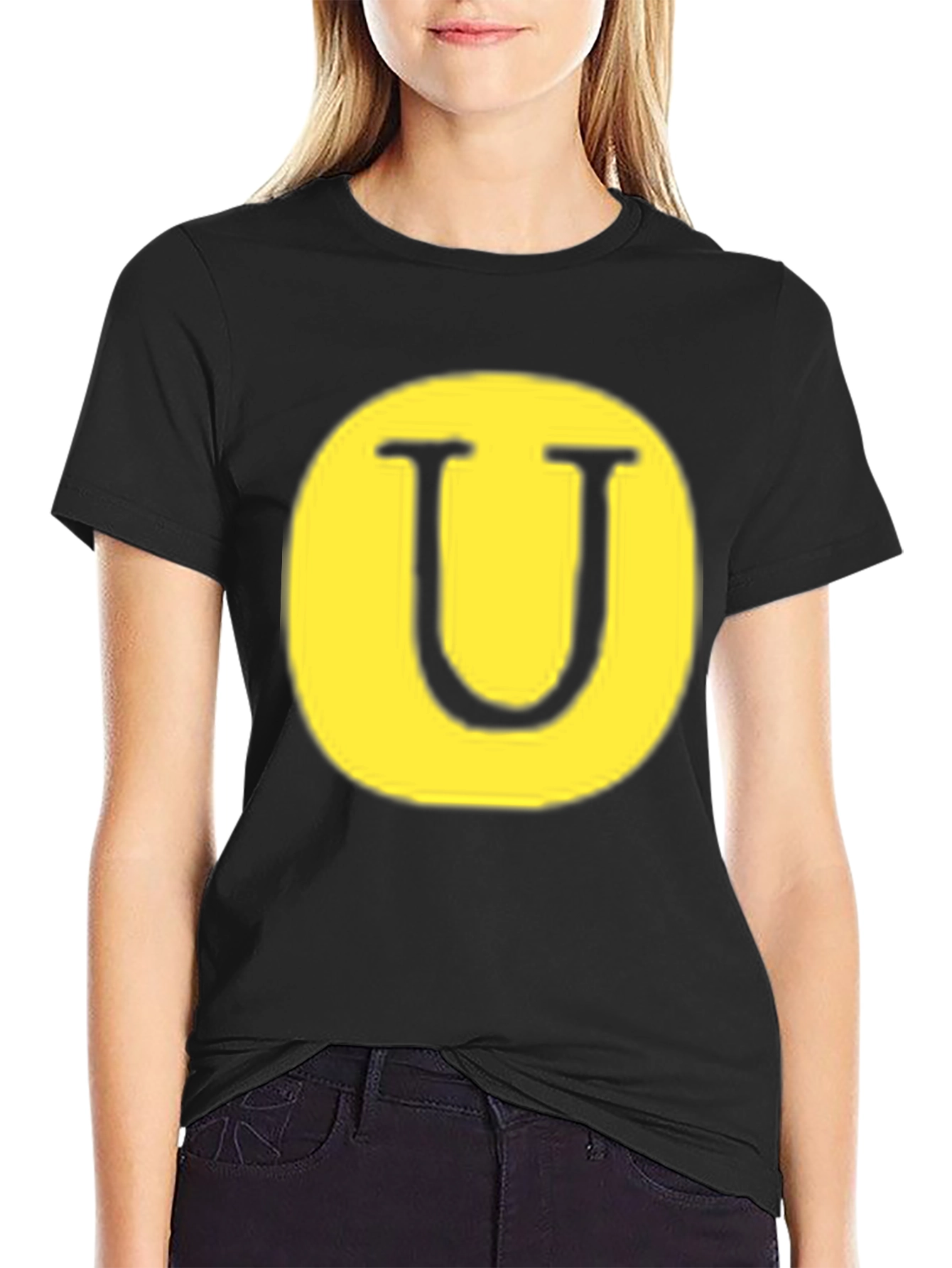 Letter U Graphic Tee - Black Cotton Blend