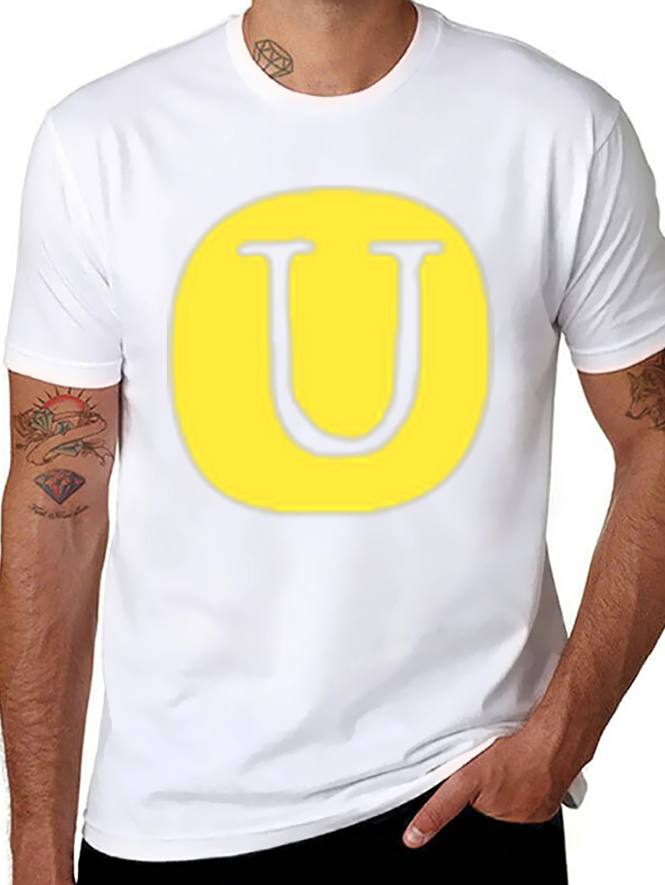 Letter U Graphic Tee - Black Cotton Blend