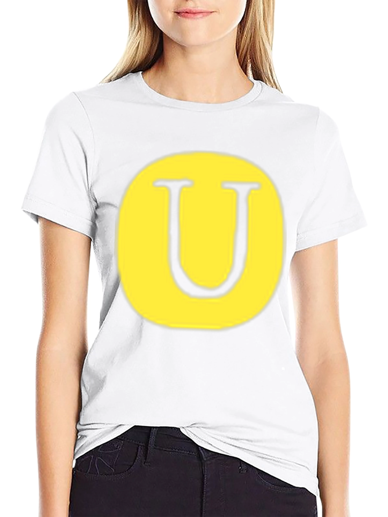 Letter U Graphic Tee - Black Cotton Blend