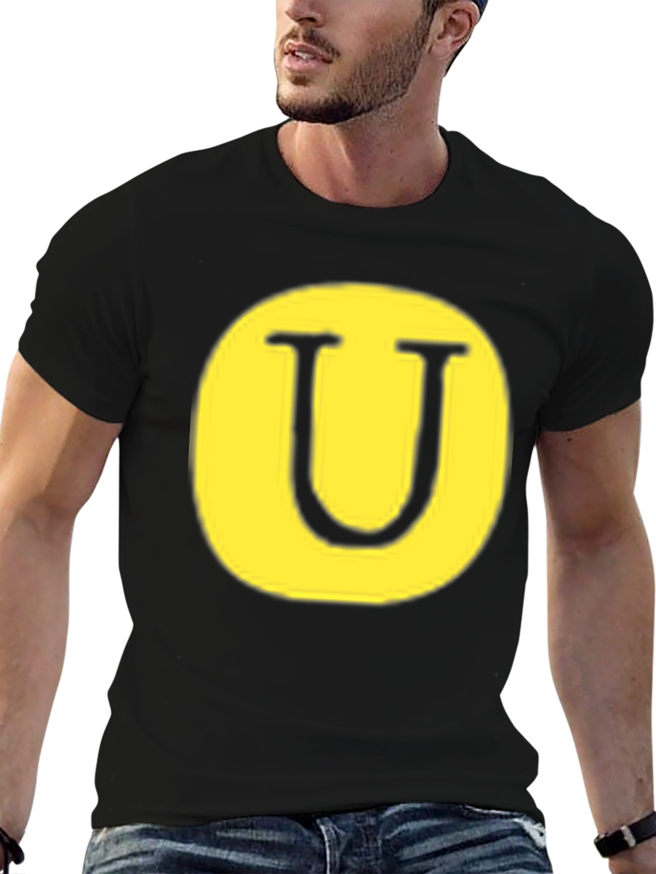 Letter U Graphic Tee - Black Cotton Blend