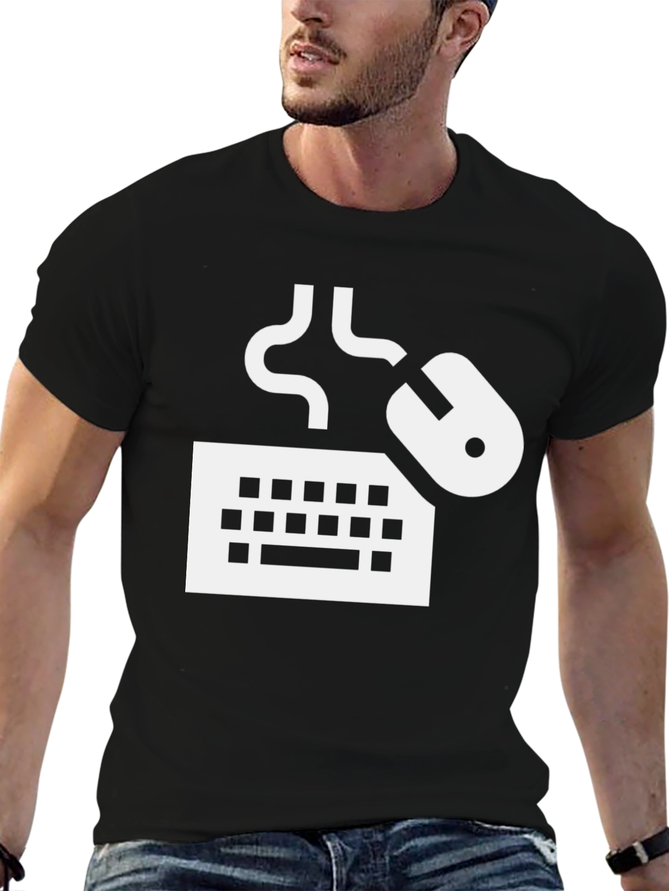 Keyboard Mouse Graphic Tee - Black Cotton T-Shirt