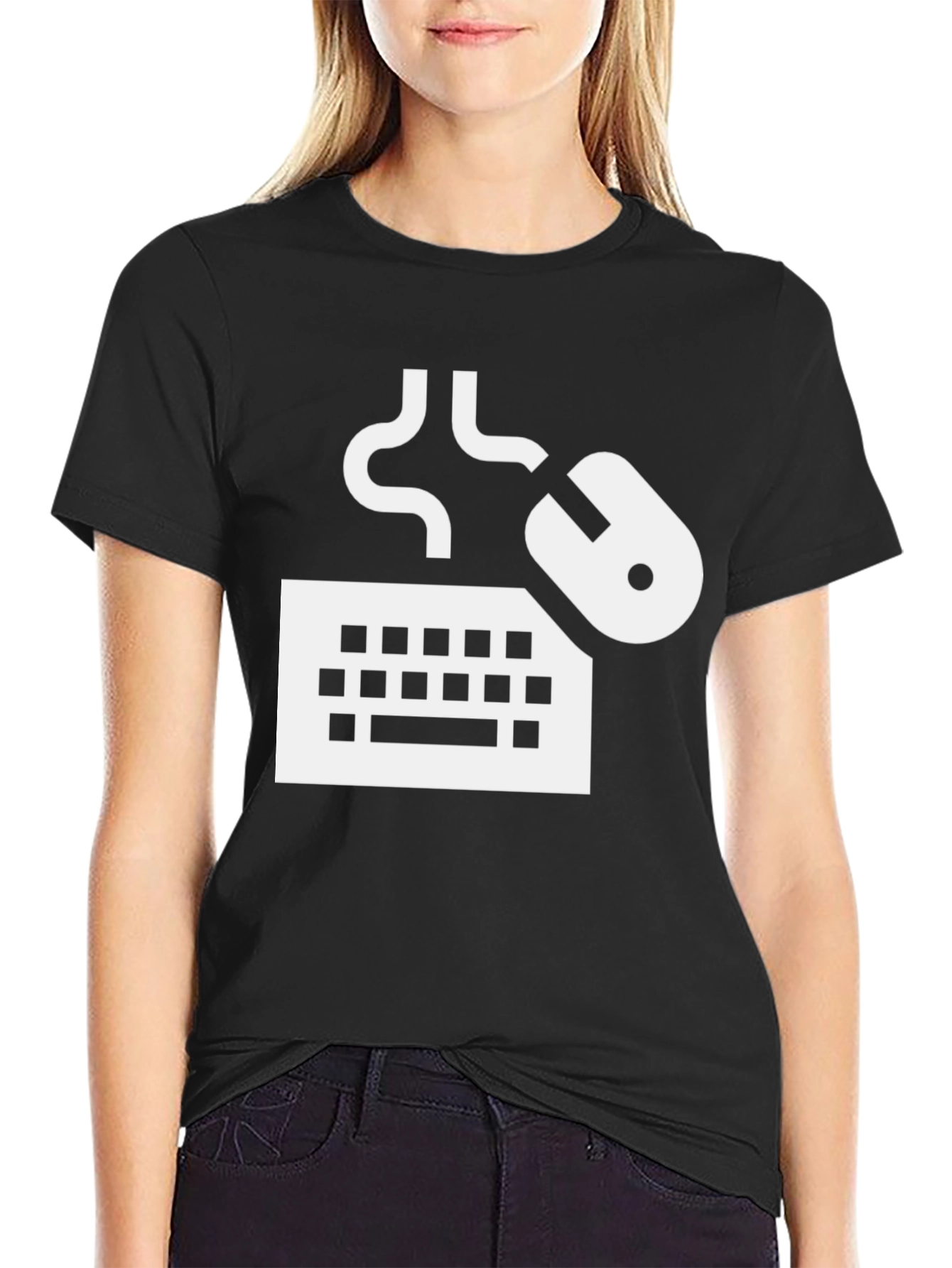 Keyboard Mouse Graphic Tee - Black Cotton T-Shirt