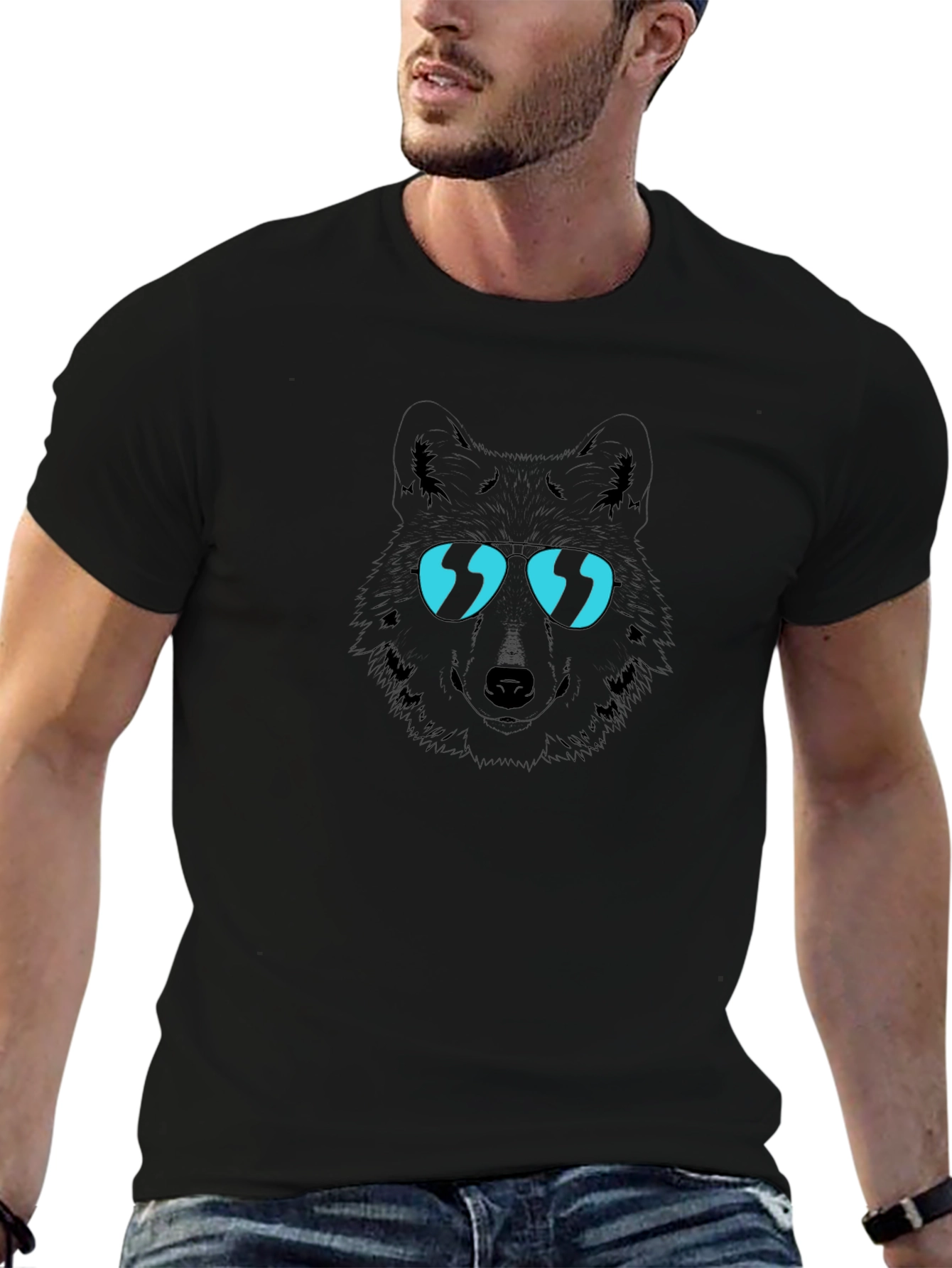 Cool Wolf Graphic Tee - Black Cotton T-Shirt