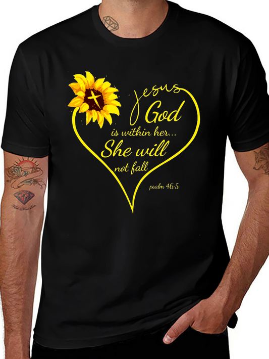 Jesus Sunflower Heart T-Shirt - God is Within Her Tee