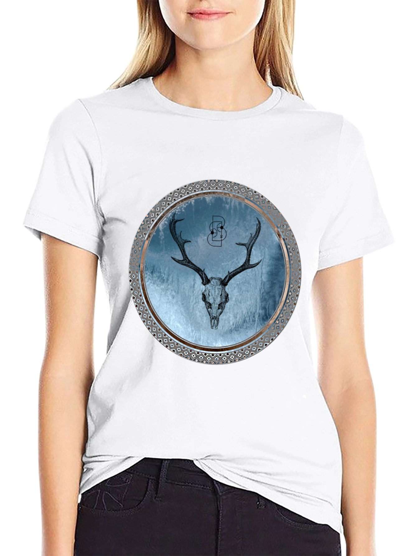 Skull Deer Graphic Print Mens Black T-Shirt