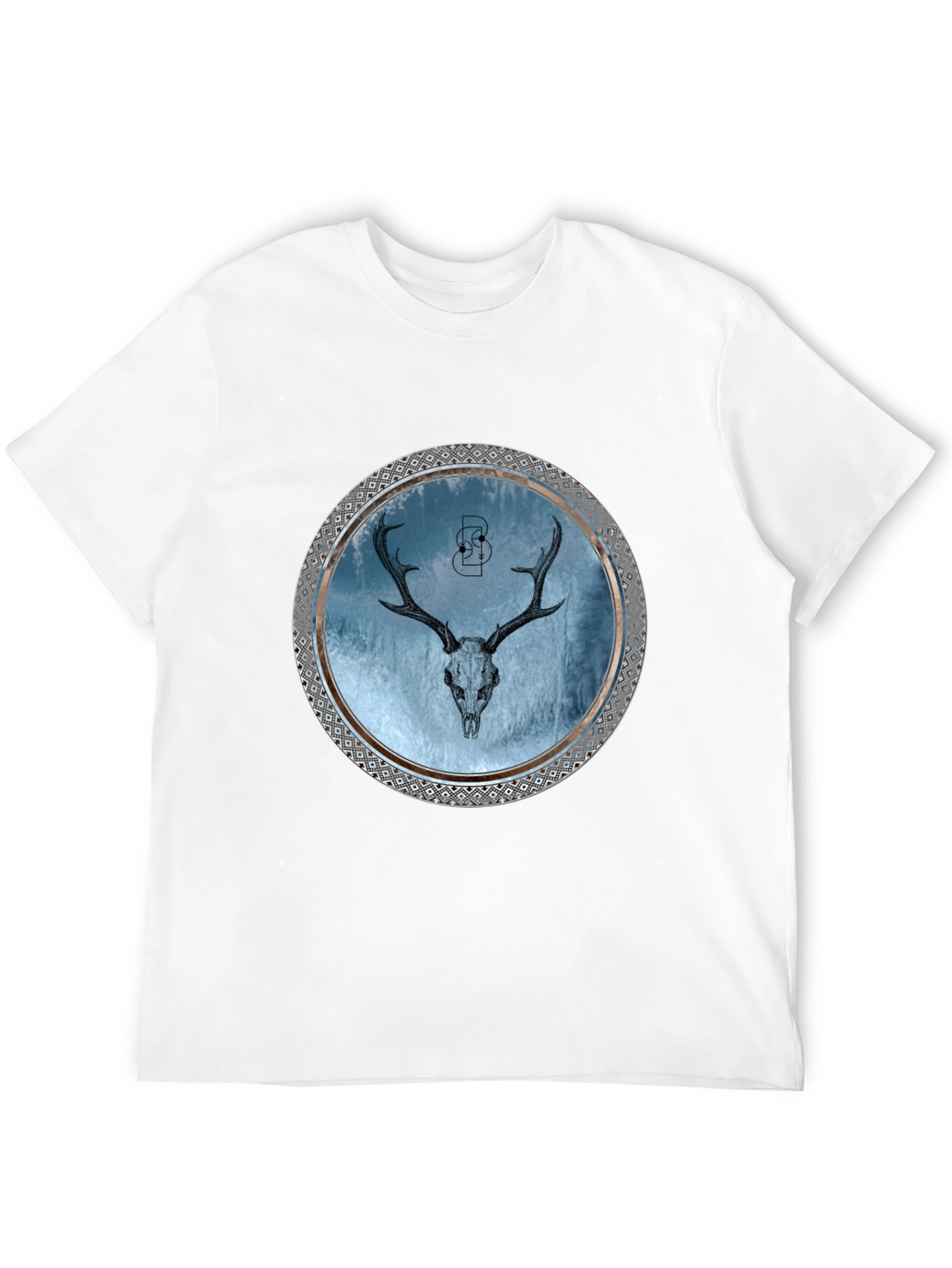 Skull Deer Graphic Print Mens Black T-Shirt