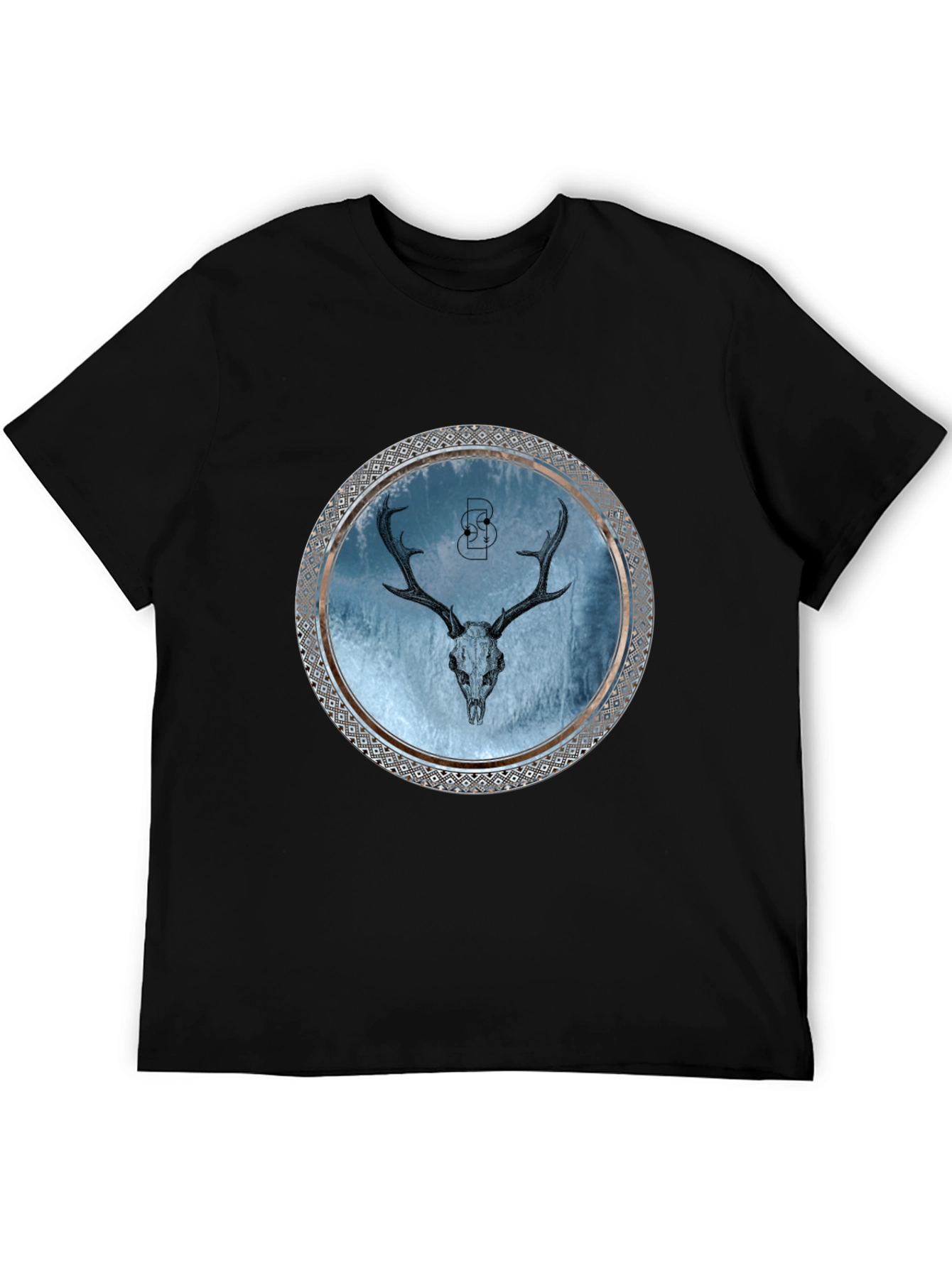 Skull Deer Graphic Print Mens Black T-Shirt