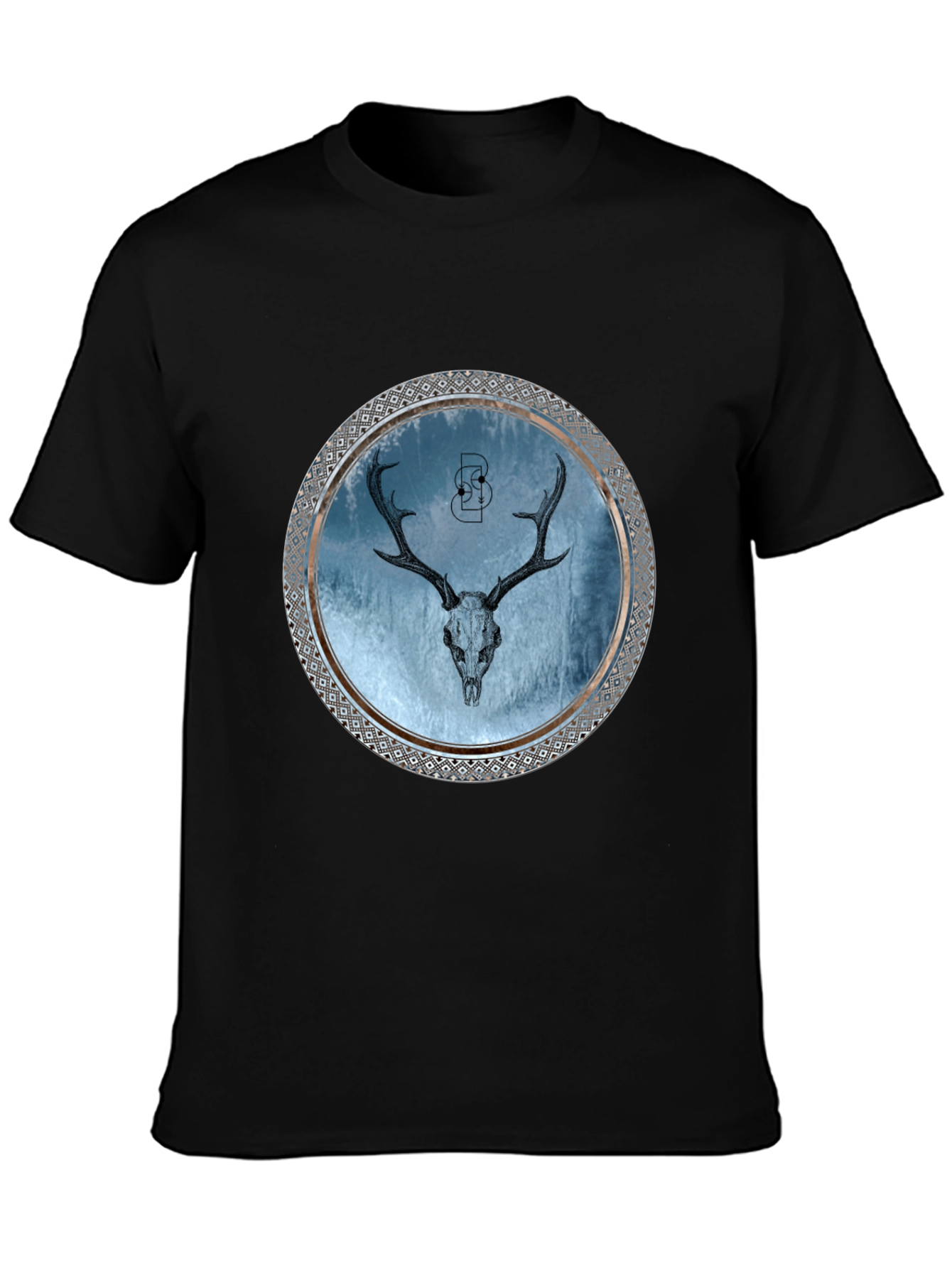 Skull Deer Graphic Print Mens Black T-Shirt