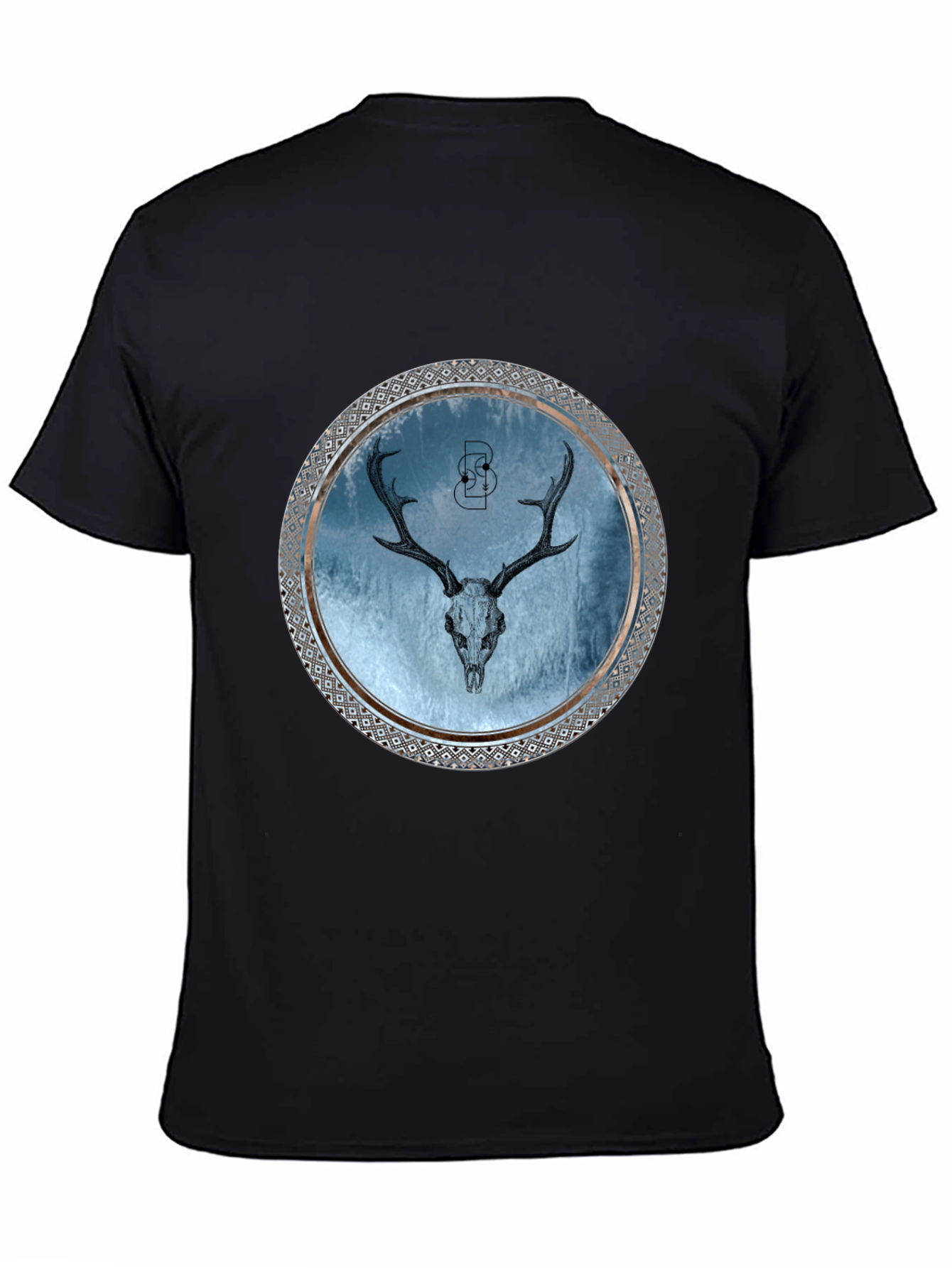 Skull Deer Graphic Print Mens Black T-Shirt