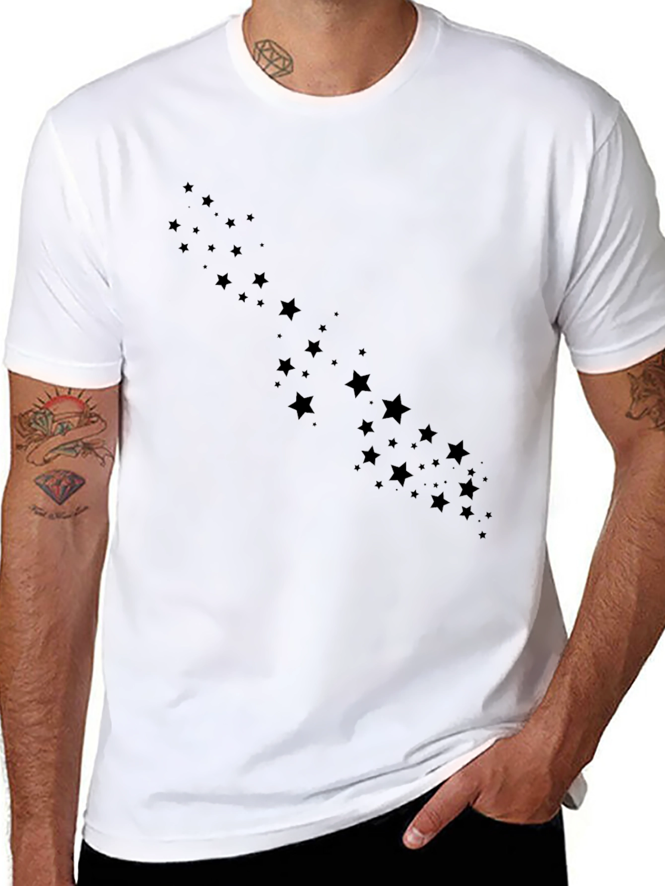 Mens Black Star Graphic Crew Neck T-Shirt