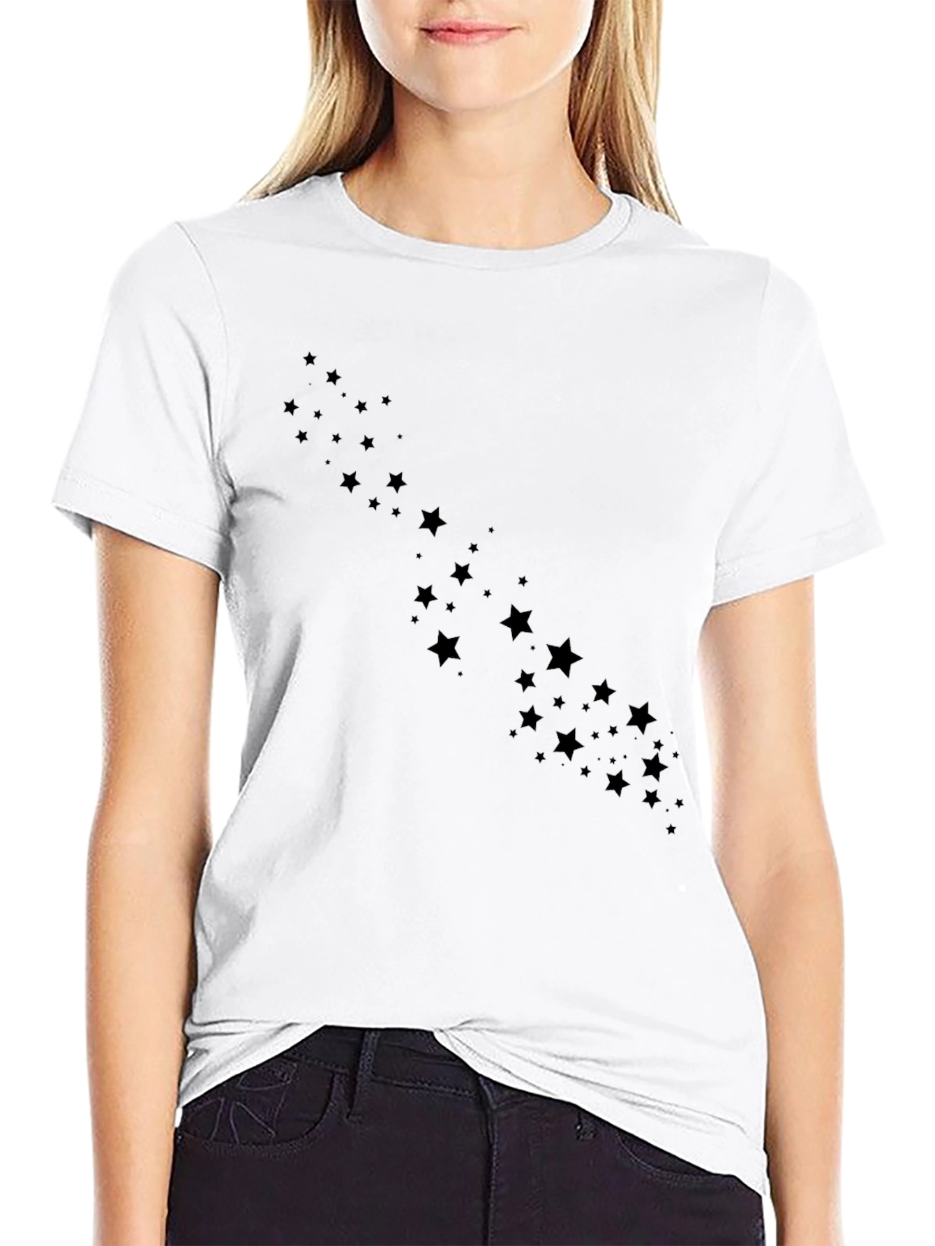 Mens Black Star Graphic Crew Neck T-Shirt