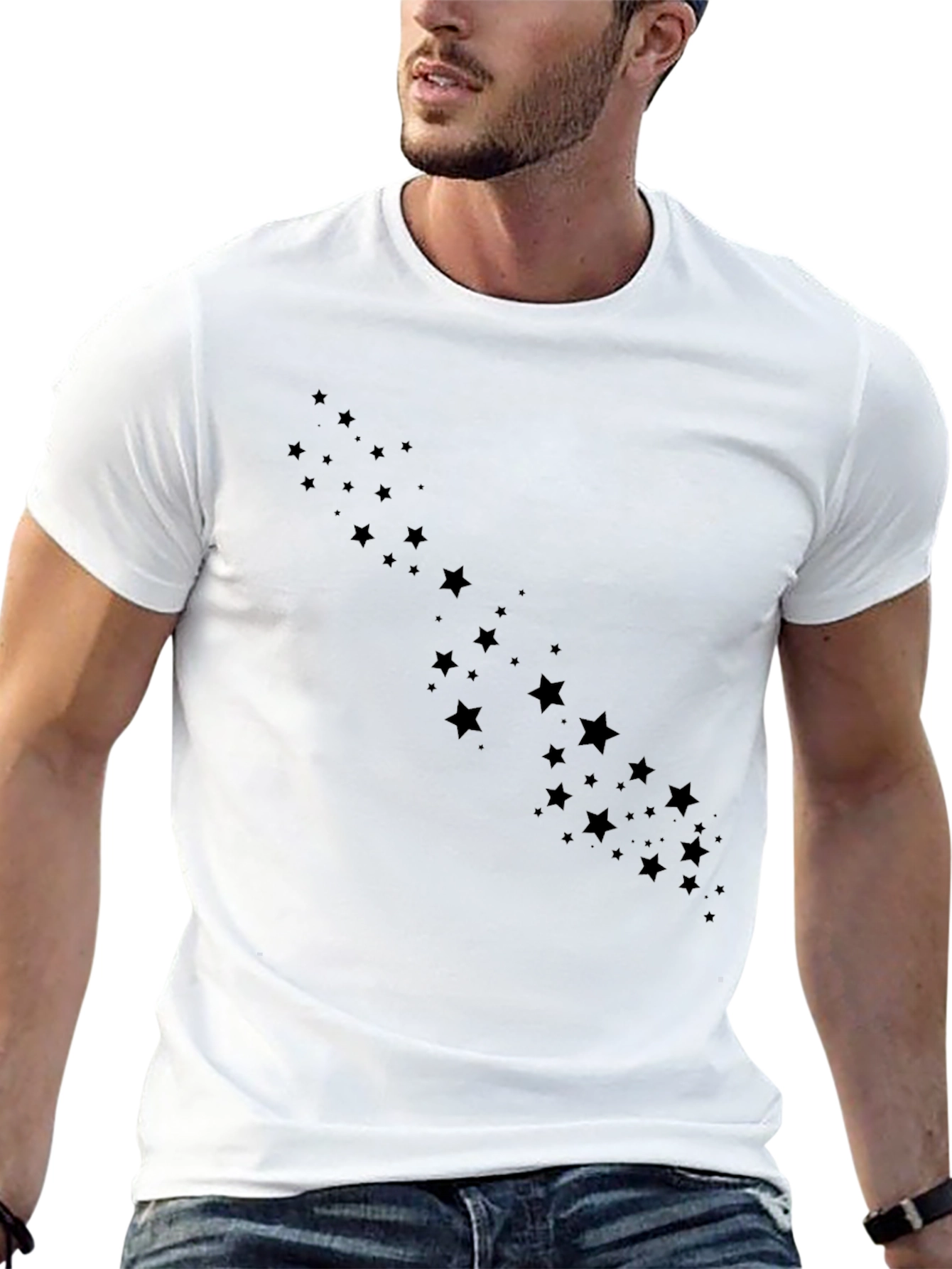 Mens Black Star Graphic Crew Neck T-Shirt