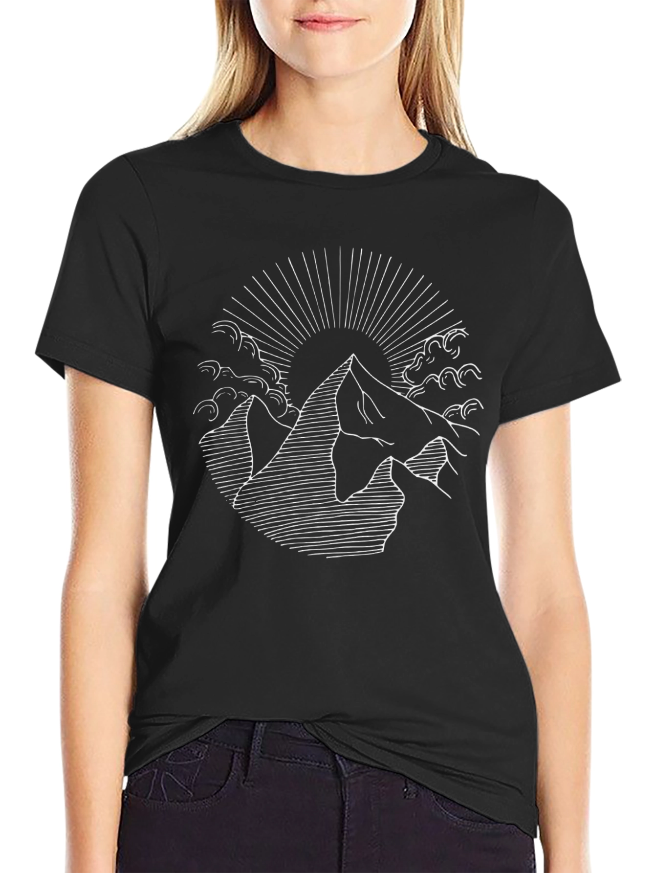 Mountain Sunrise Graphic Tee - Black Cotton Blend