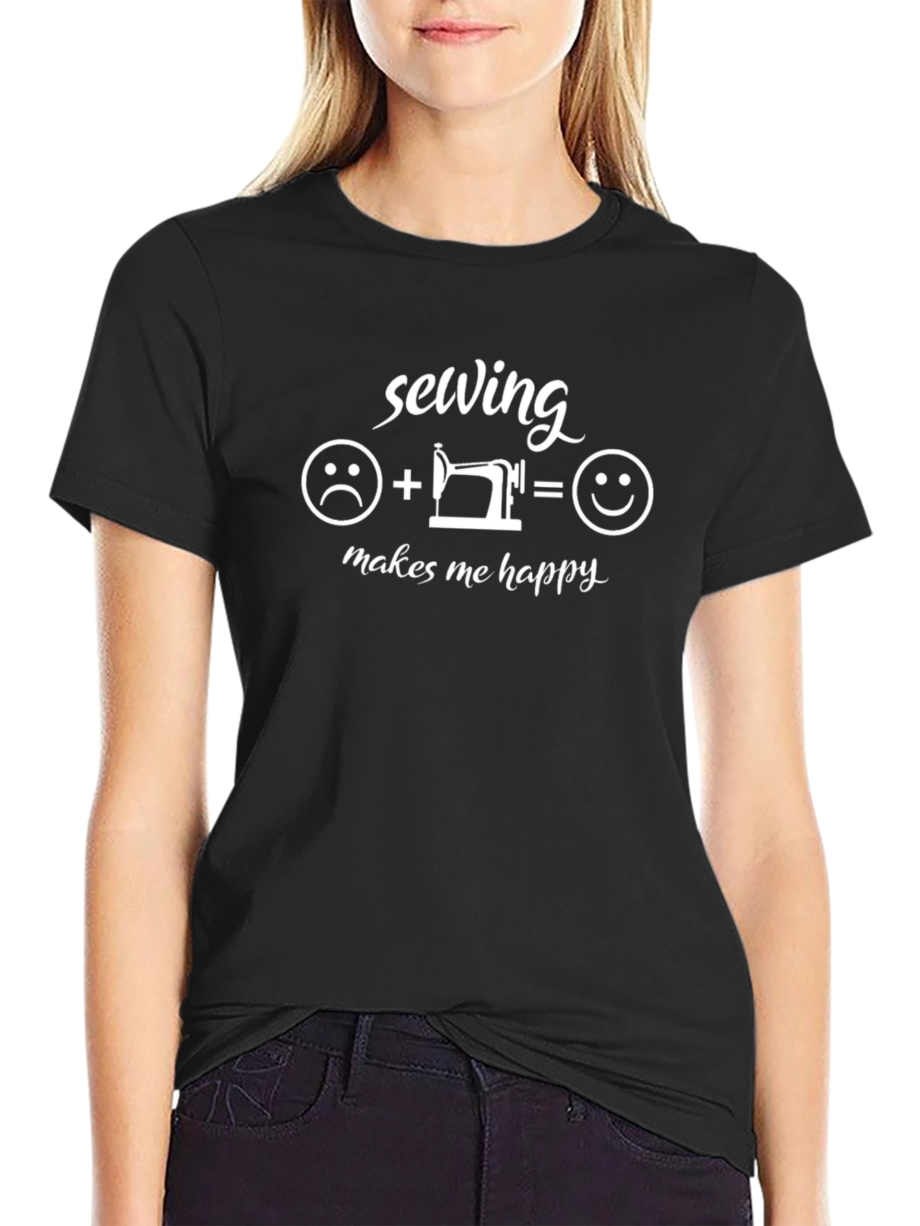 Sewing Makes Me Happy T-Shirt - Black