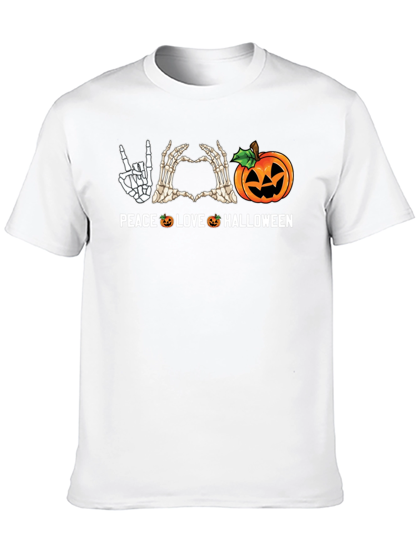 Peace Love Halloween Skeleton Hand Graphic Tee
