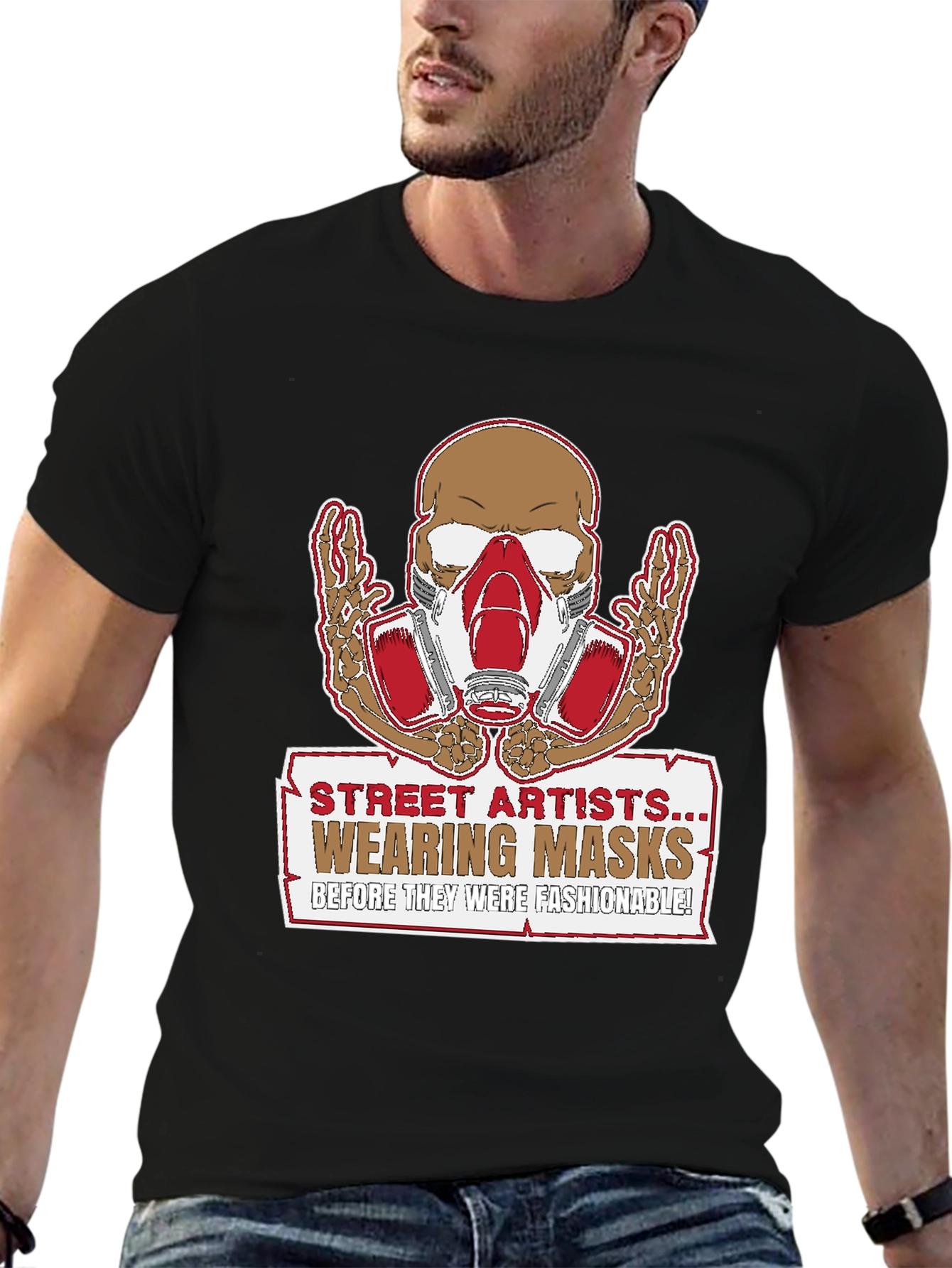 Street Artist Mask Skeleton Graphic T-Shirt