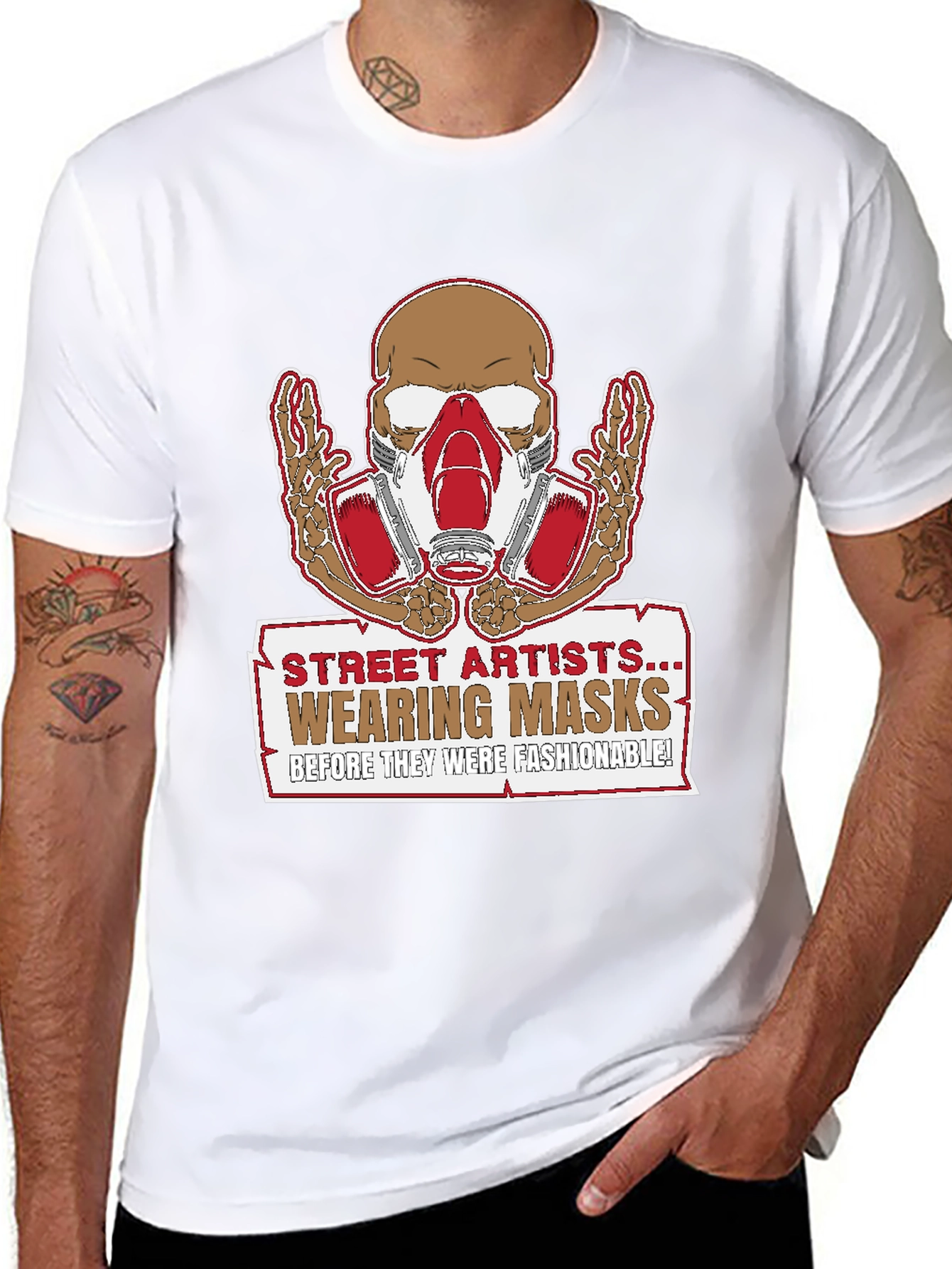 Street Artist Mask Skeleton Graphic T-Shirt