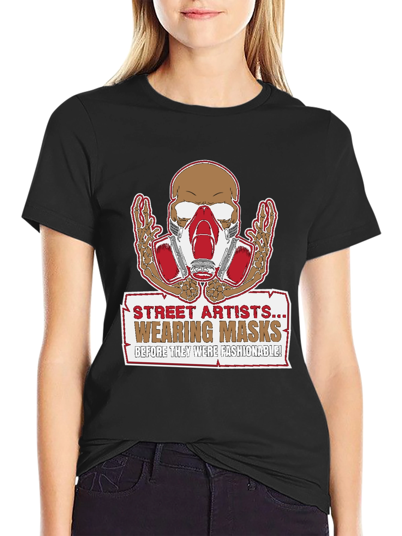 Street Artist Mask Skeleton Graphic T-Shirt