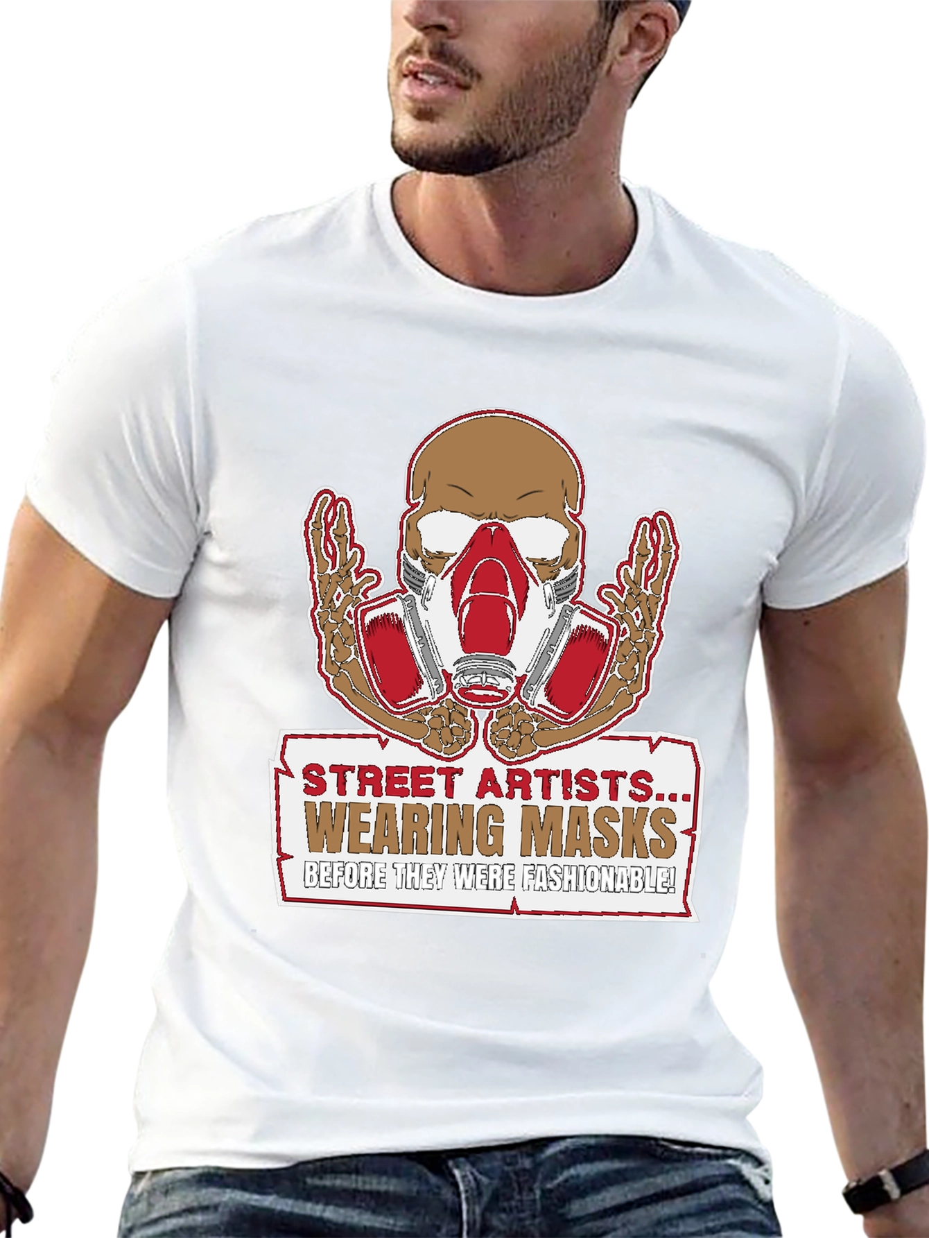 Street Artist Mask Skeleton Graphic T-Shirt