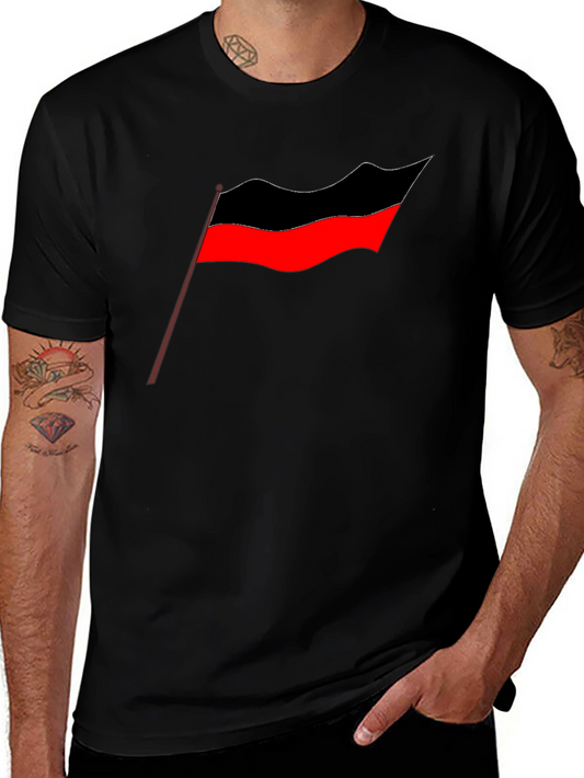 Bold Graphic Tee - Red and Black Flag Design