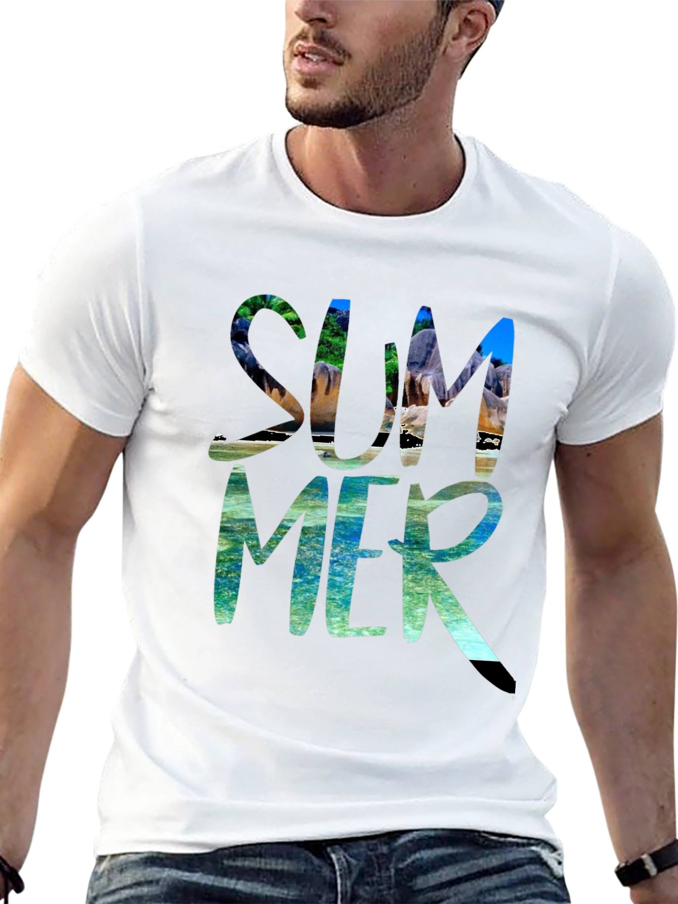 Summer Beach Graphic Black T-Shirt