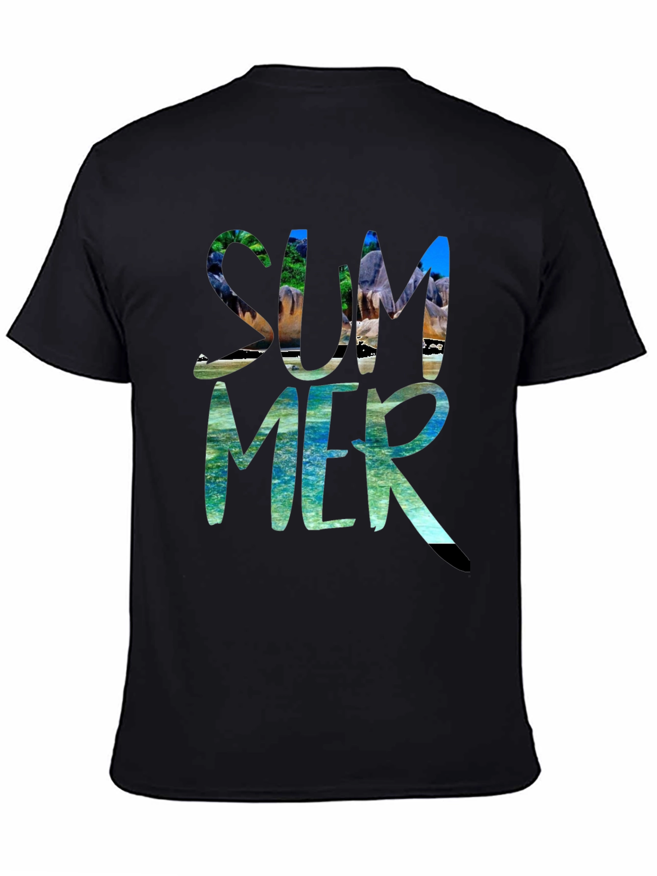 Summer Beach Graphic Black T-Shirt