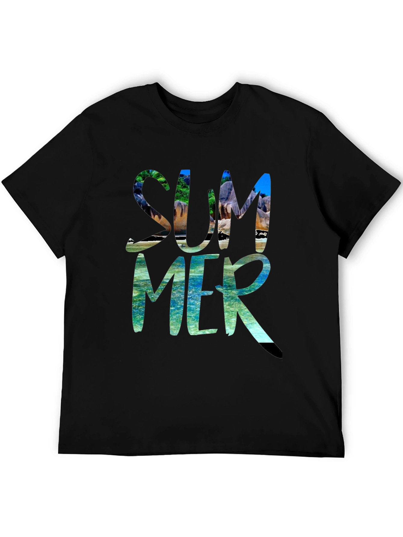 Summer Beach Graphic Black T-Shirt