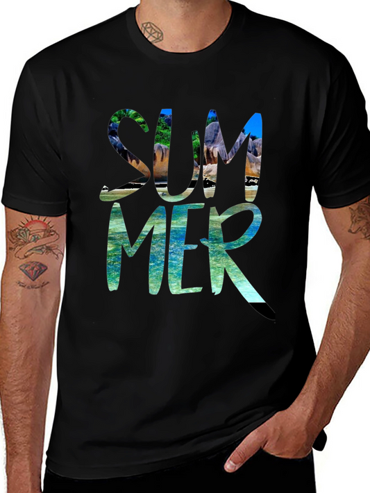 Summer Beach Graphic Black T-Shirt