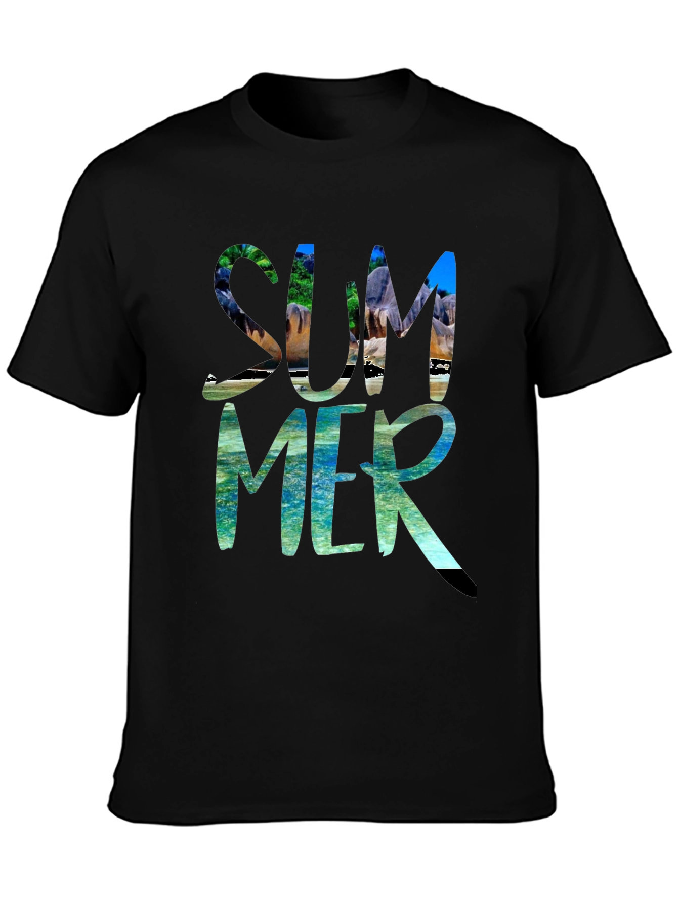 Summer Beach Graphic Black T-Shirt