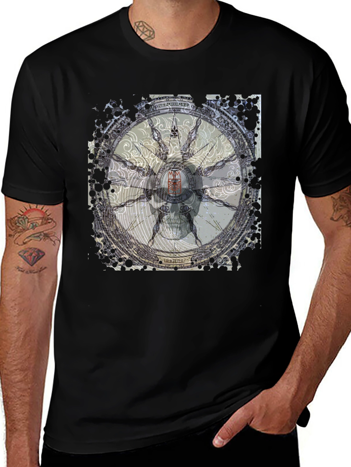 Skull Compass Black T-Shirt - Unique Graphic Tee