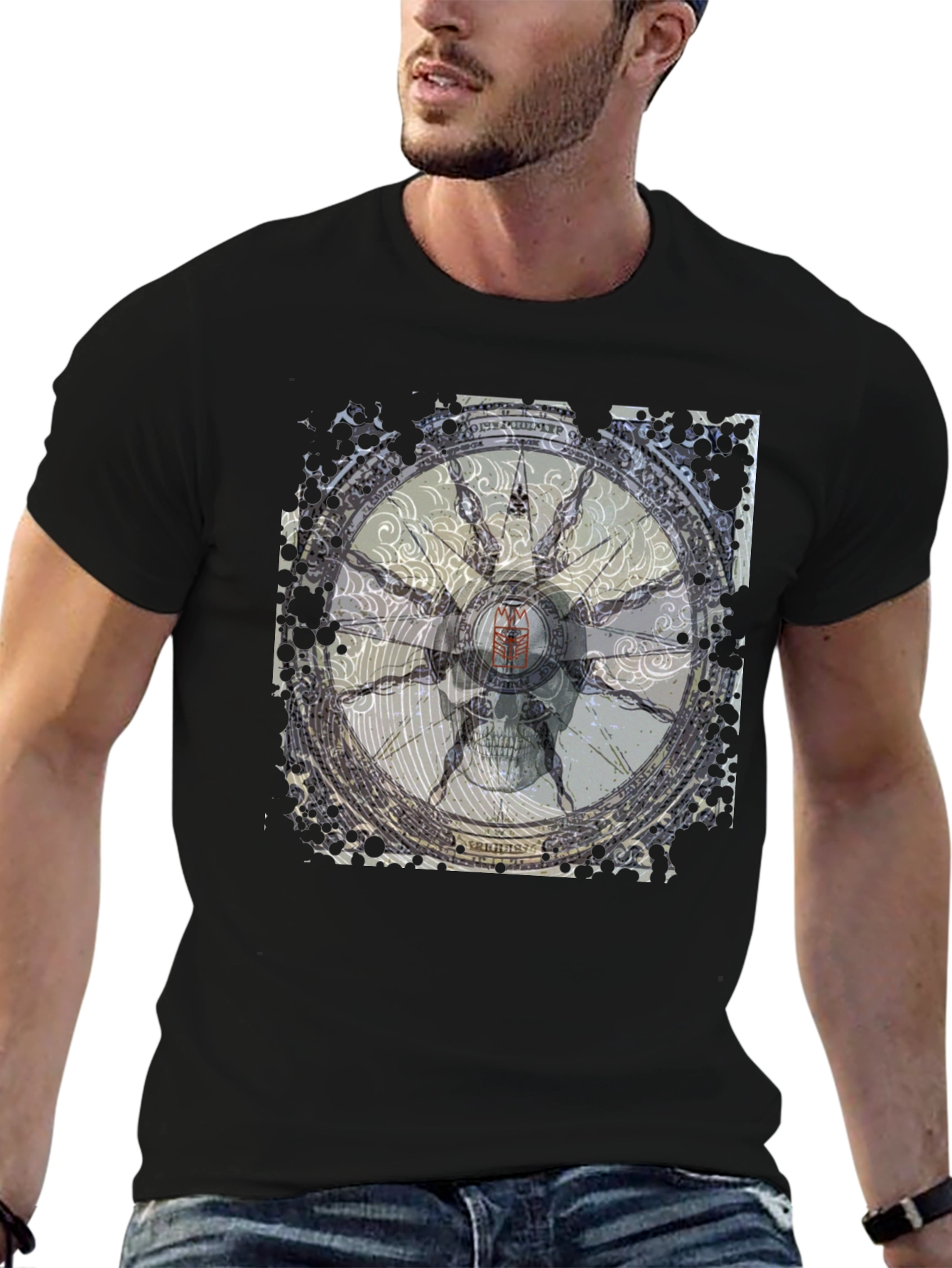 Skull Compass Black T-Shirt - Unique Graphic Tee