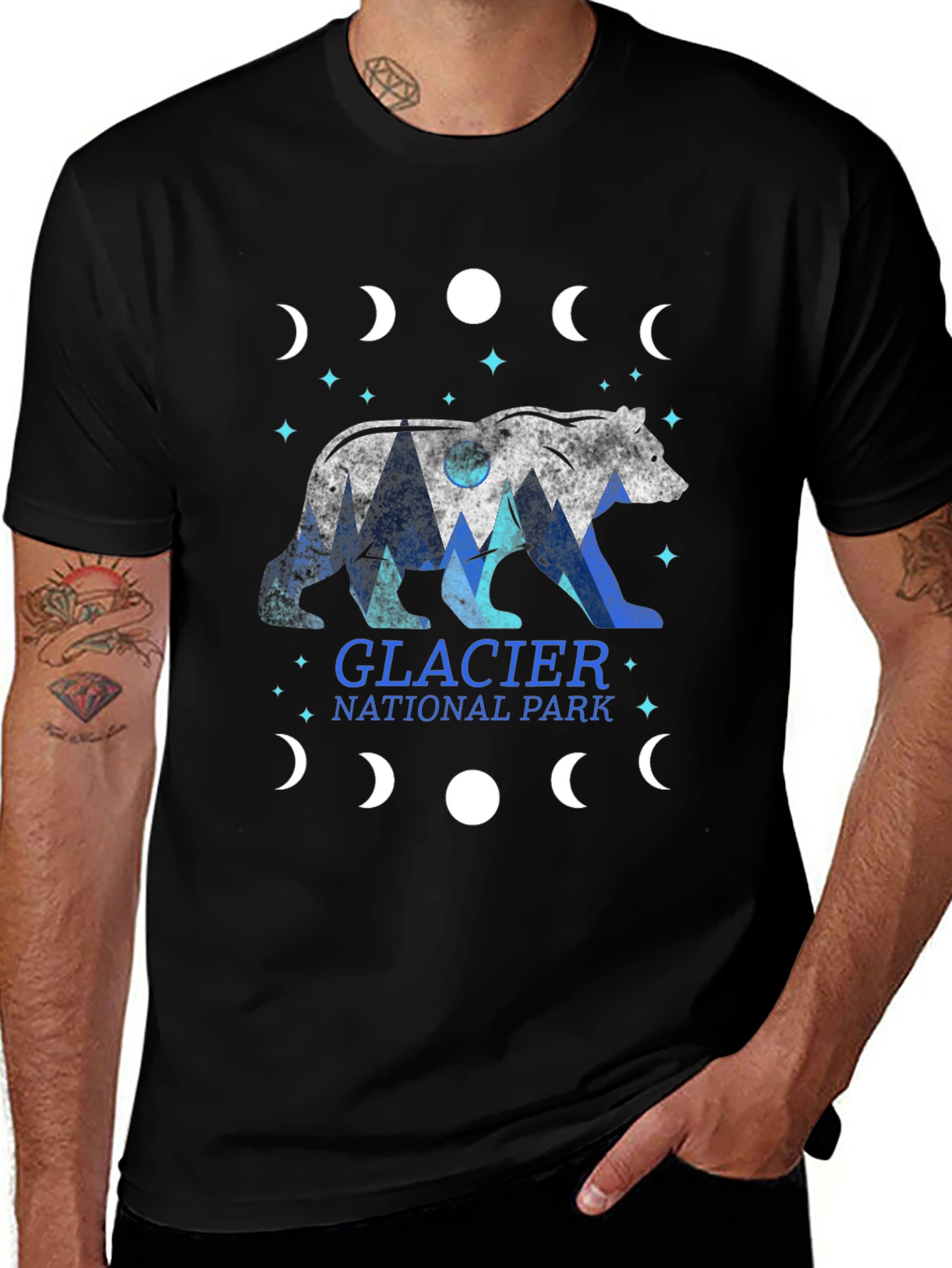 Glacier National Park Bear Moon Phase Graphic Tee