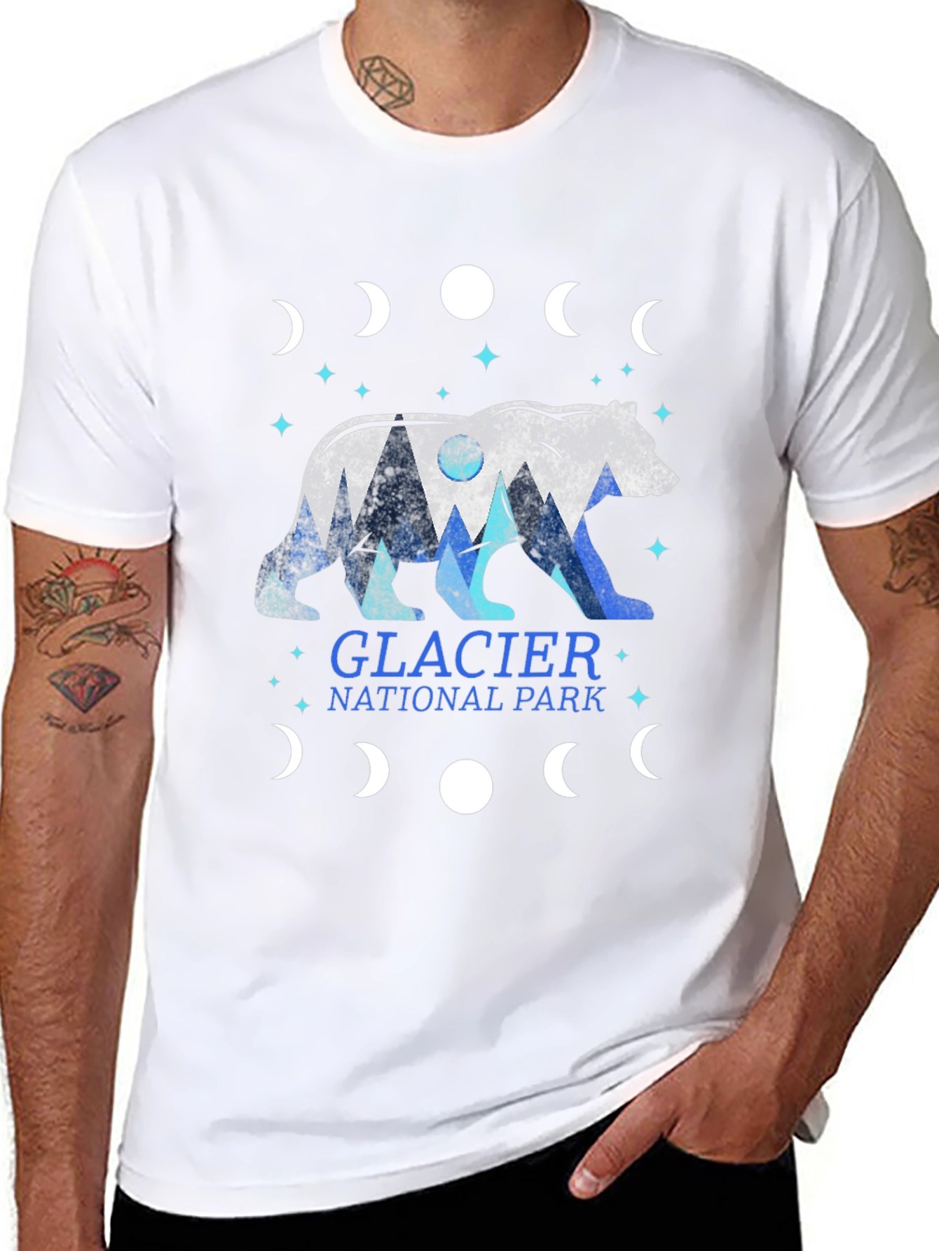 Glacier National Park Bear Moon Phase Graphic Tee