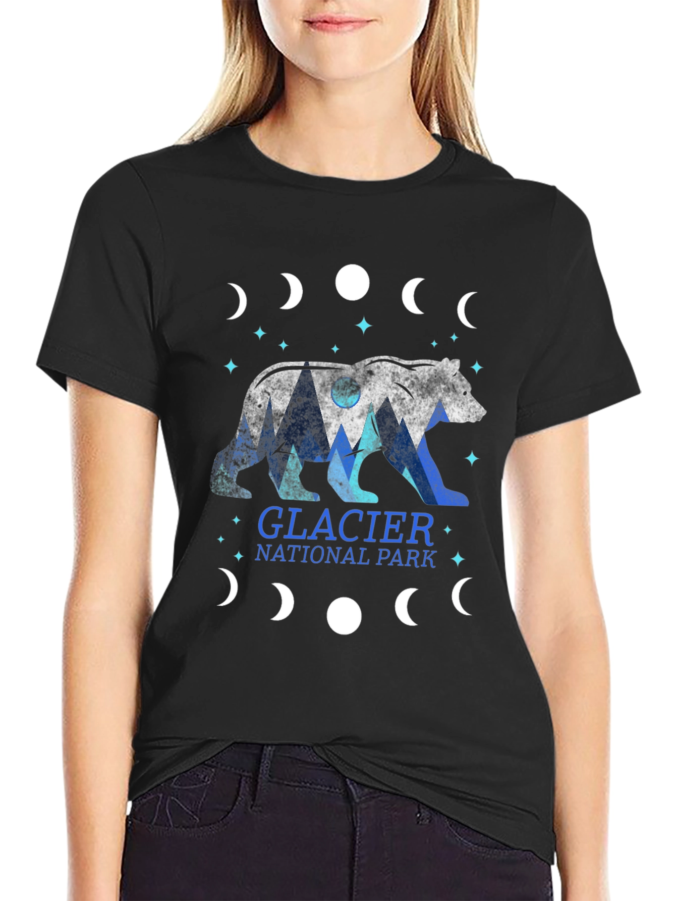 Glacier National Park Bear Moon Phase Graphic Tee
