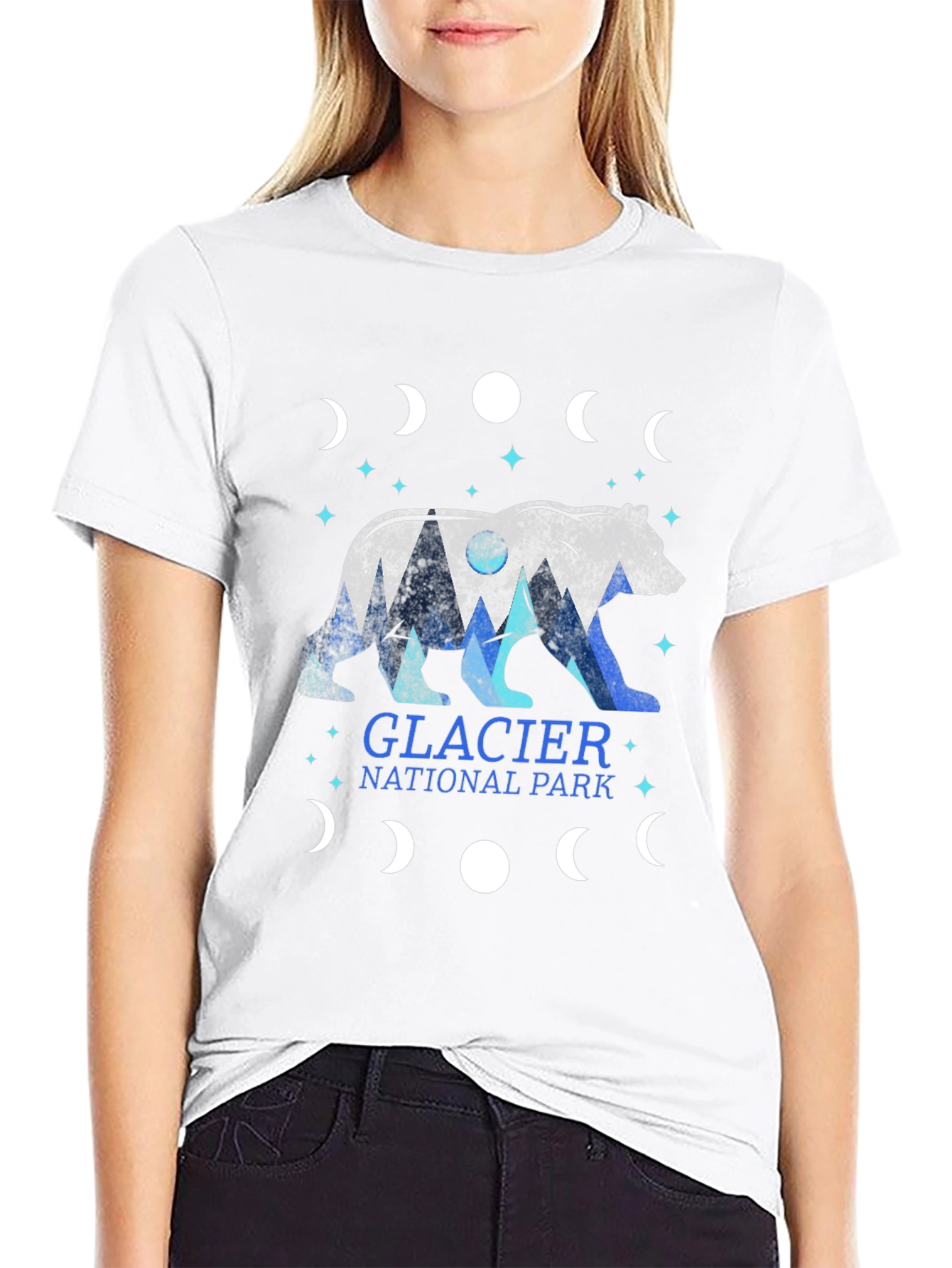 Glacier National Park Bear Moon Phase Graphic Tee