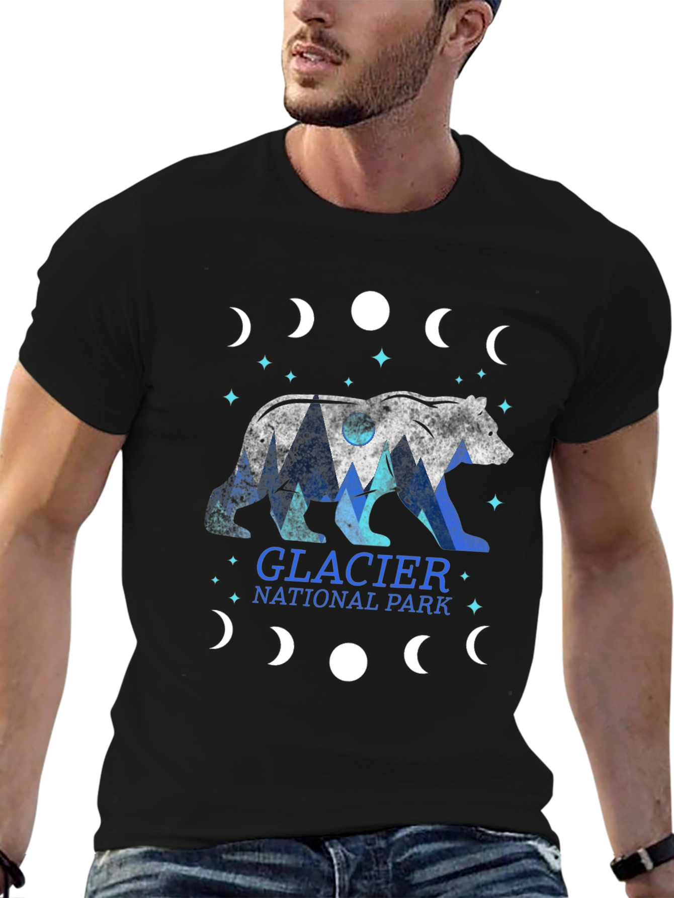 Glacier National Park Bear Moon Phase Graphic Tee