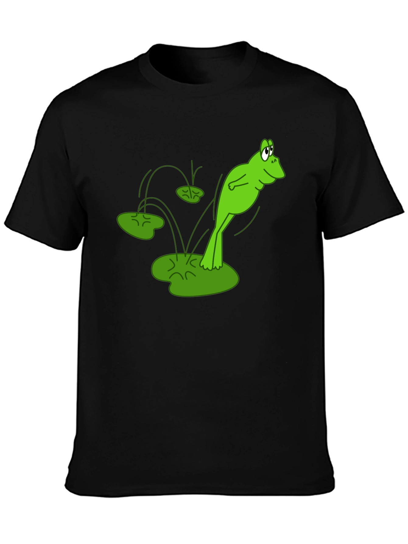 Frog Jumping Lily Pads Graphic Tee - Black