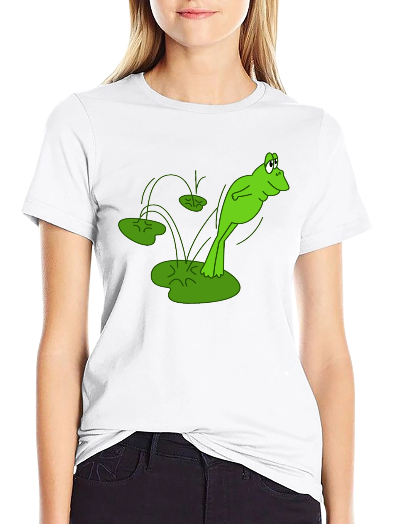 Frog Jumping Lily Pads Graphic Tee - Black