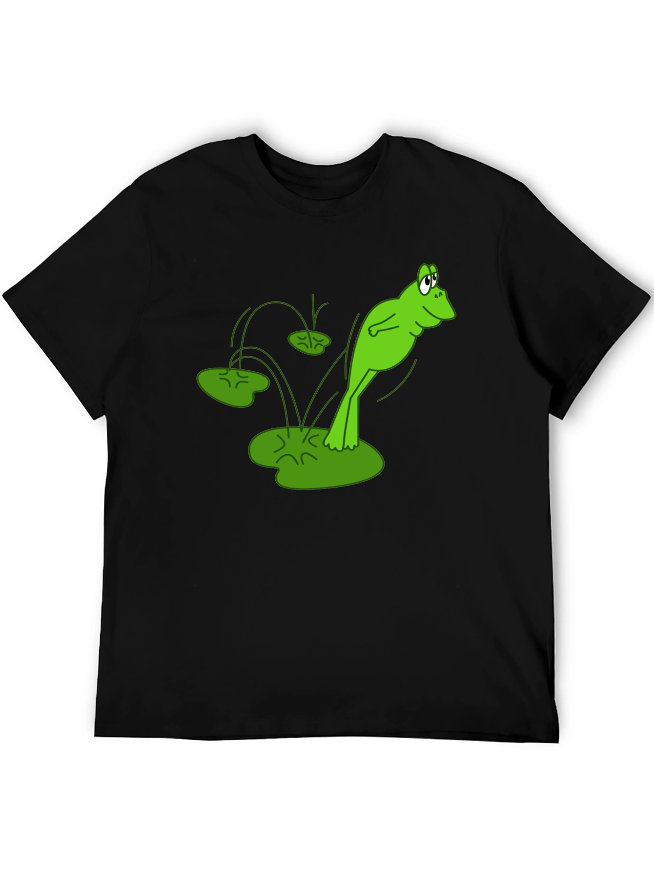 Frog Jumping Lily Pads Graphic Tee - Black
