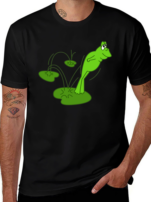 Frog Jumping Lily Pads Graphic Tee - Black