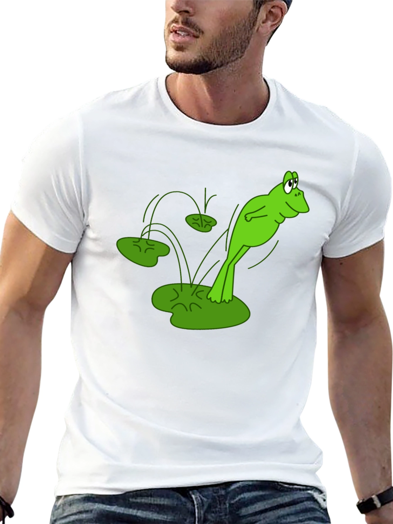 Frog Jumping Lily Pads Graphic Tee - Black