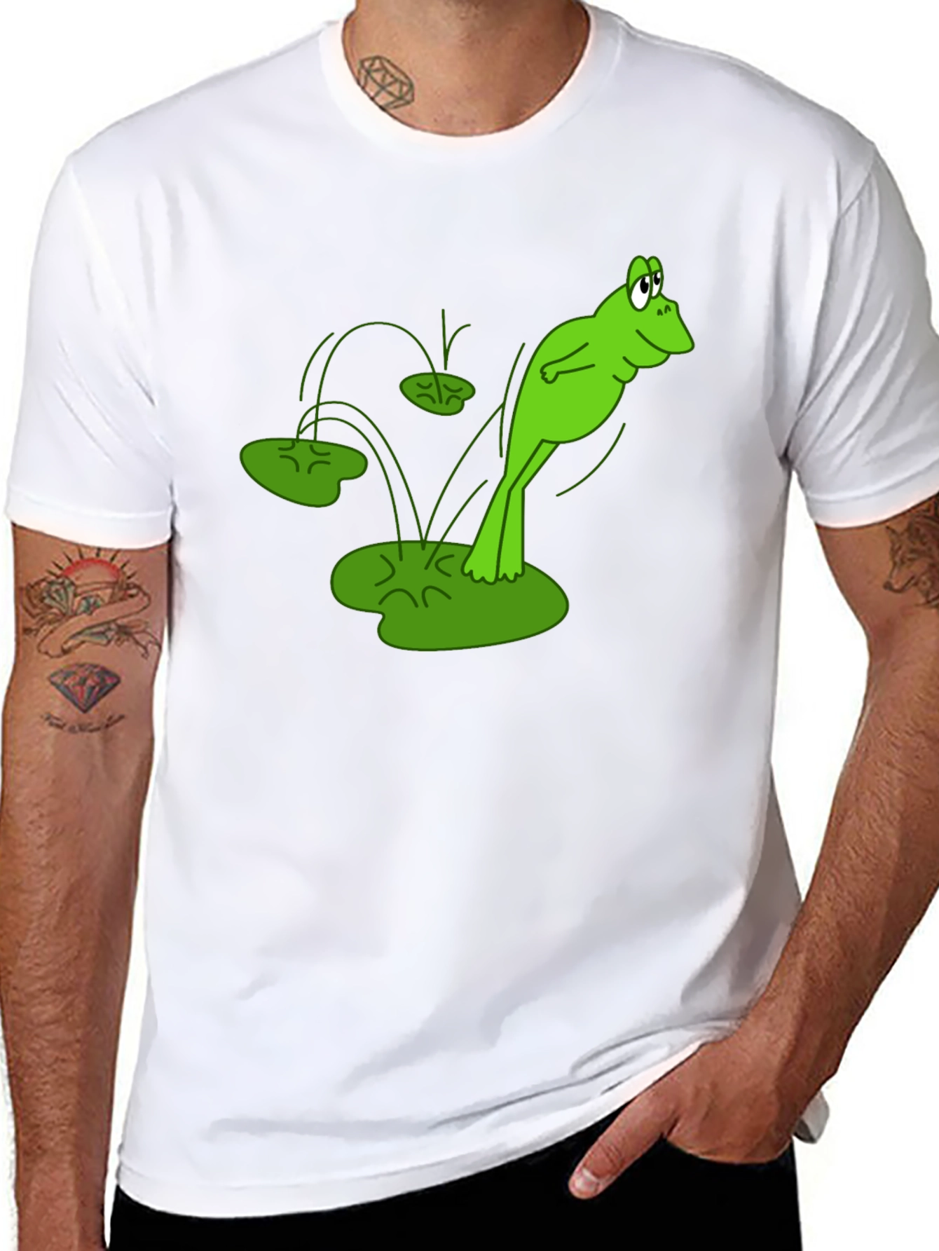 Frog Jumping Lily Pads Graphic Tee - Black