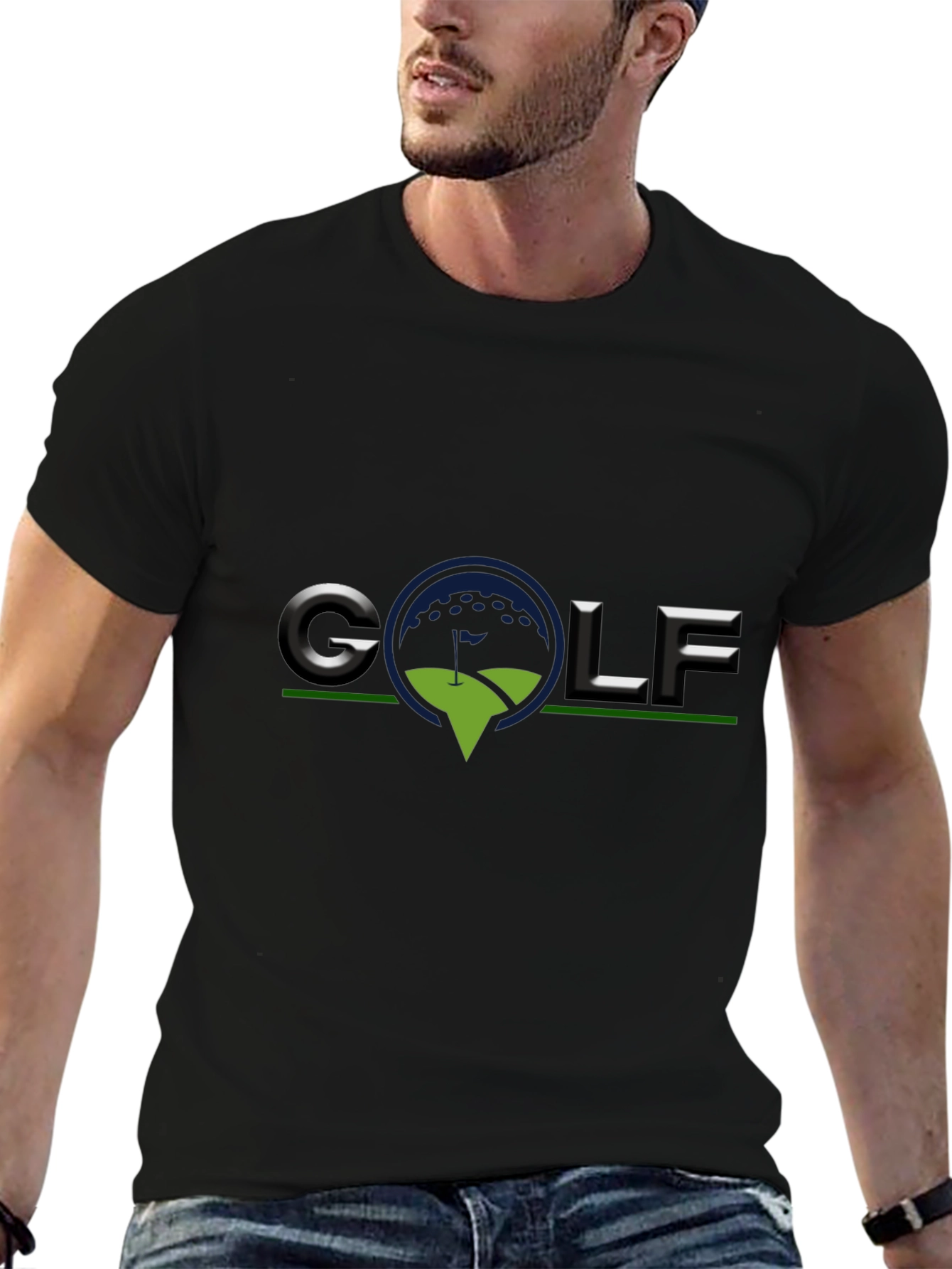 Golf Logo Black T-Shirt - Sporty Casual Tee