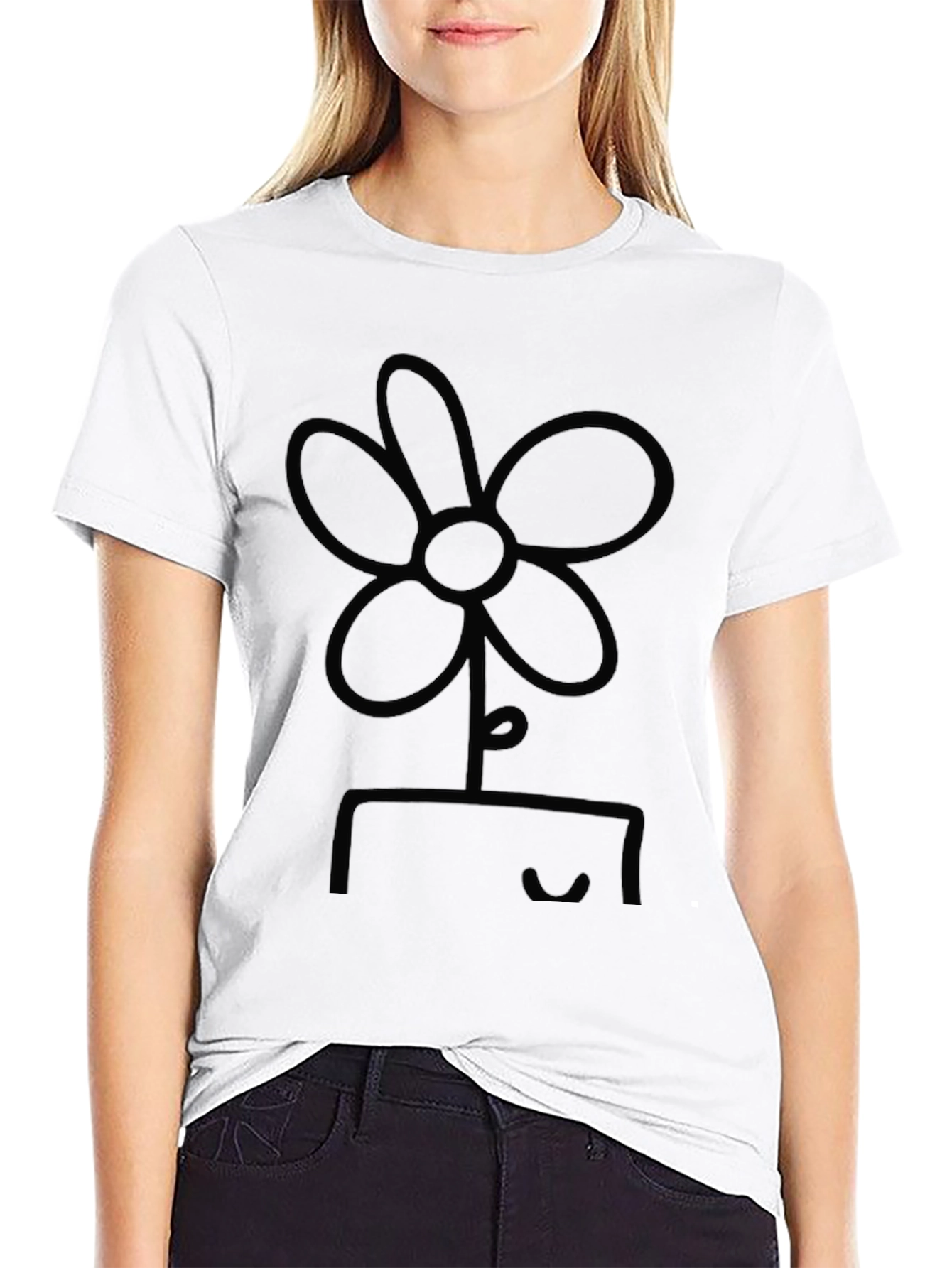 Minimalist Flower Graphic Black T-Shirt