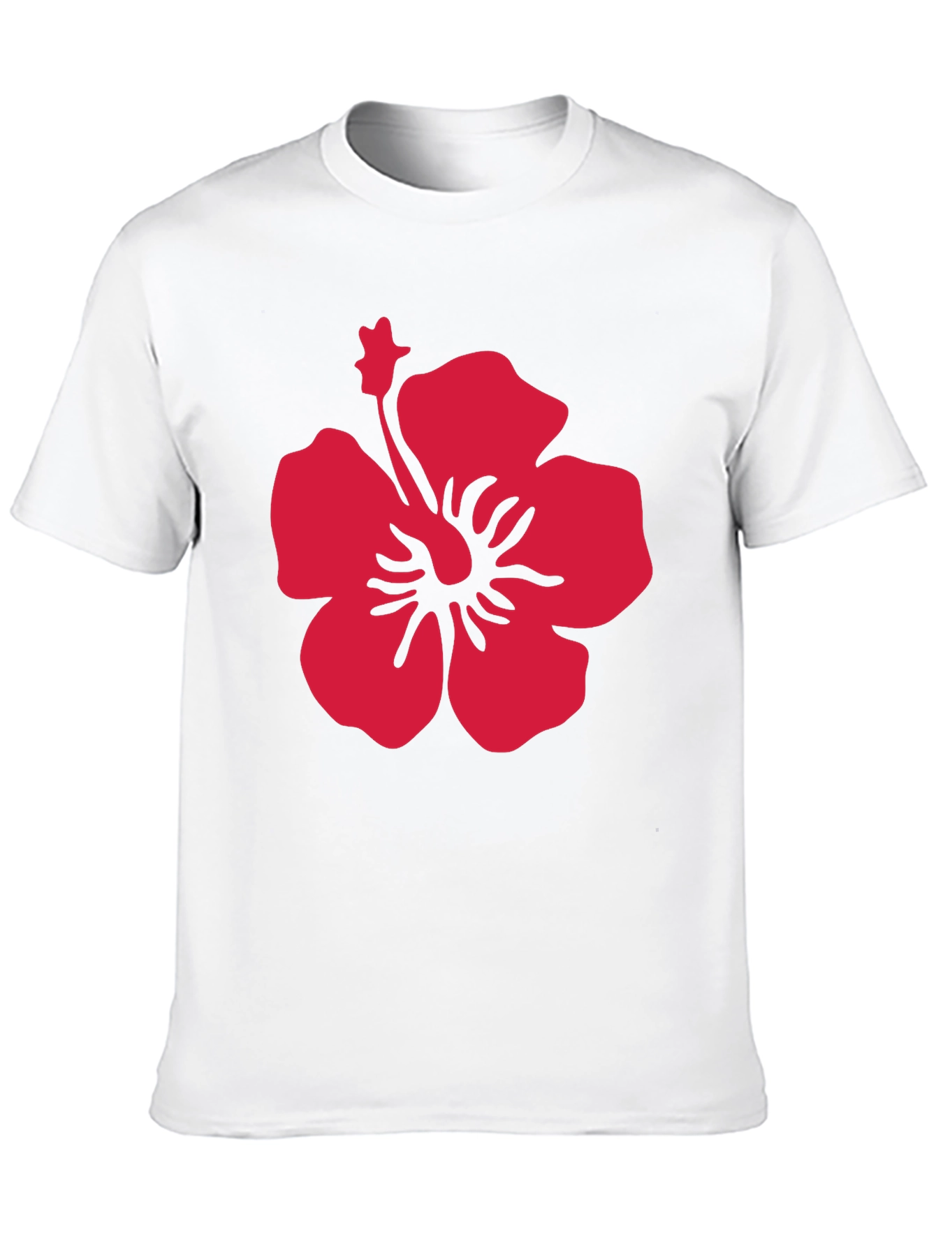 Bold Red Hibiscus Print Black T-Shirt