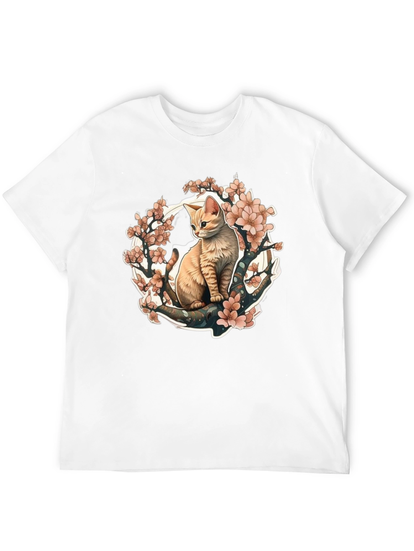 Cat & Cherry Blossom Graphic Tee - Black